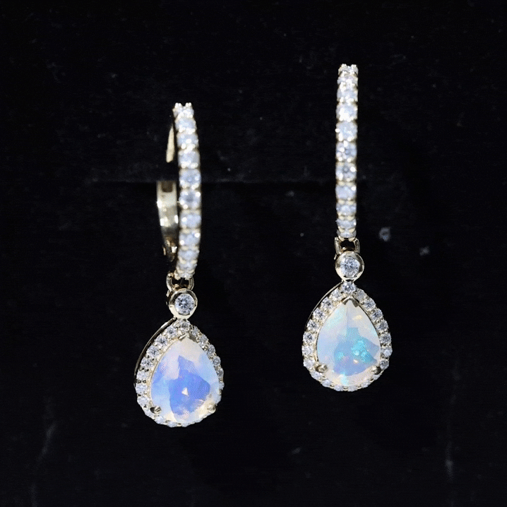 Real 1.4 Carat Ethiopian Opal Teardrop Hoop Earrings with Certificate