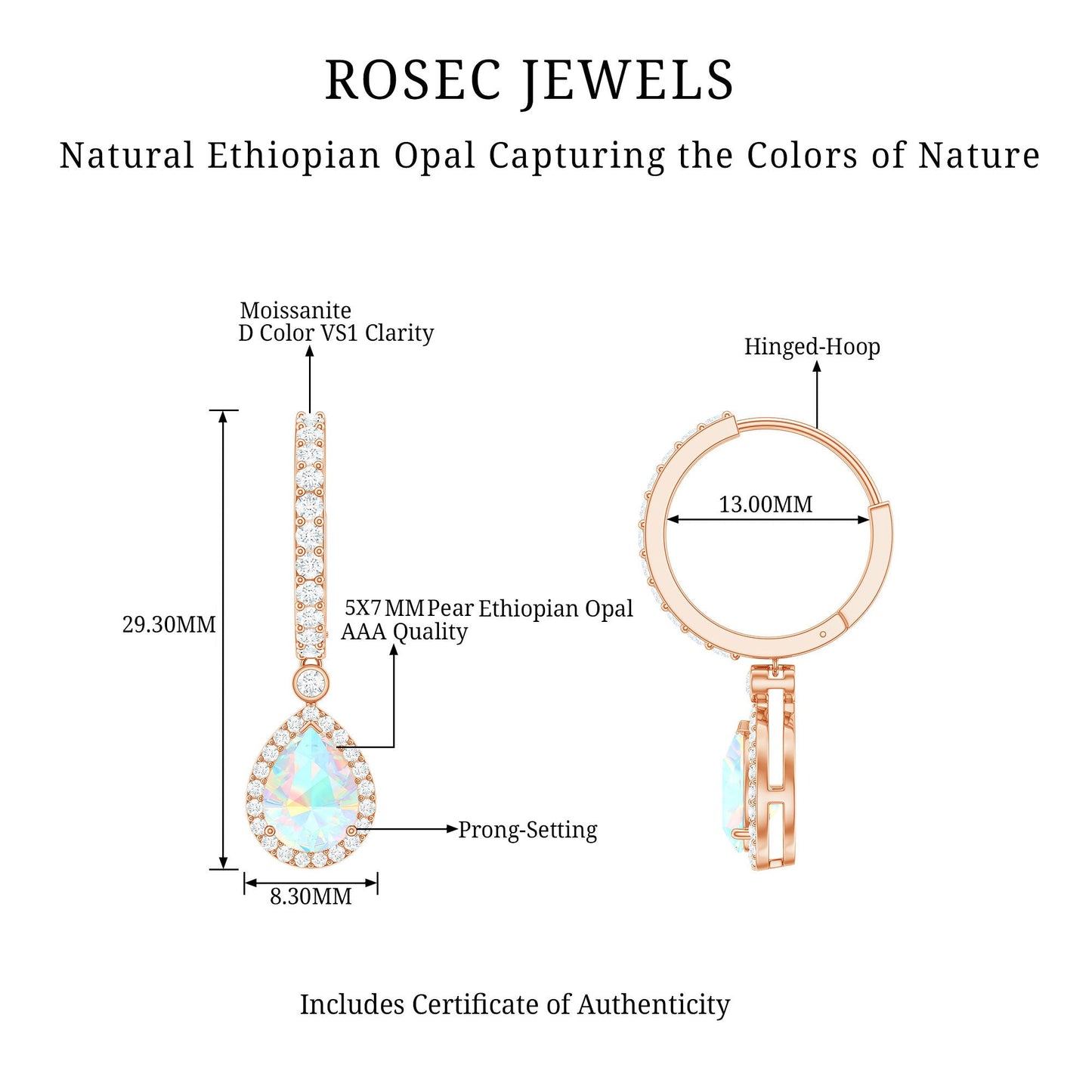 Real 1.4 Carat Ethiopian Opal Teardrop Hoop Earrings with Certificate