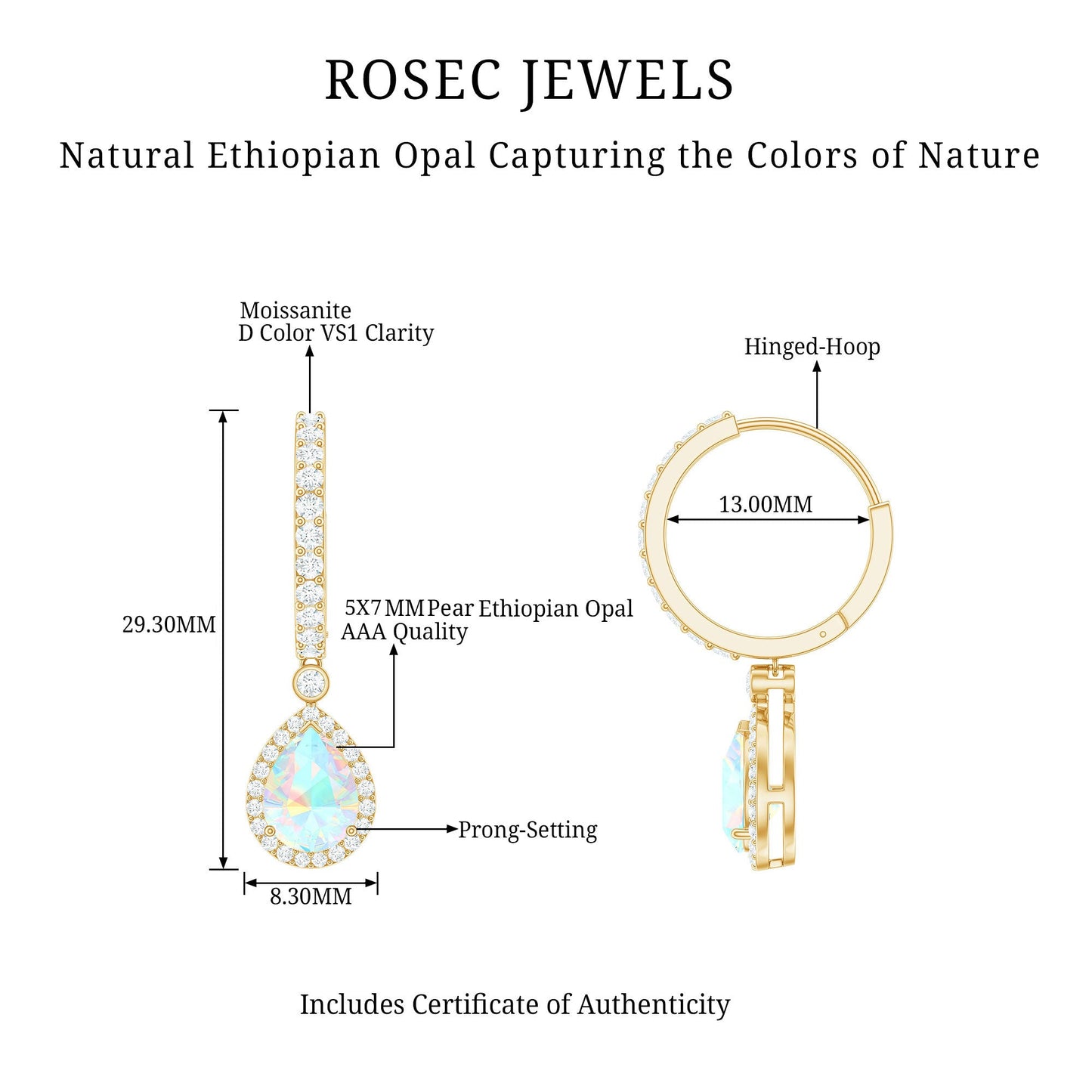 Real 1.4 Carat Ethiopian Opal Teardrop Hoop Earrings with Certificate