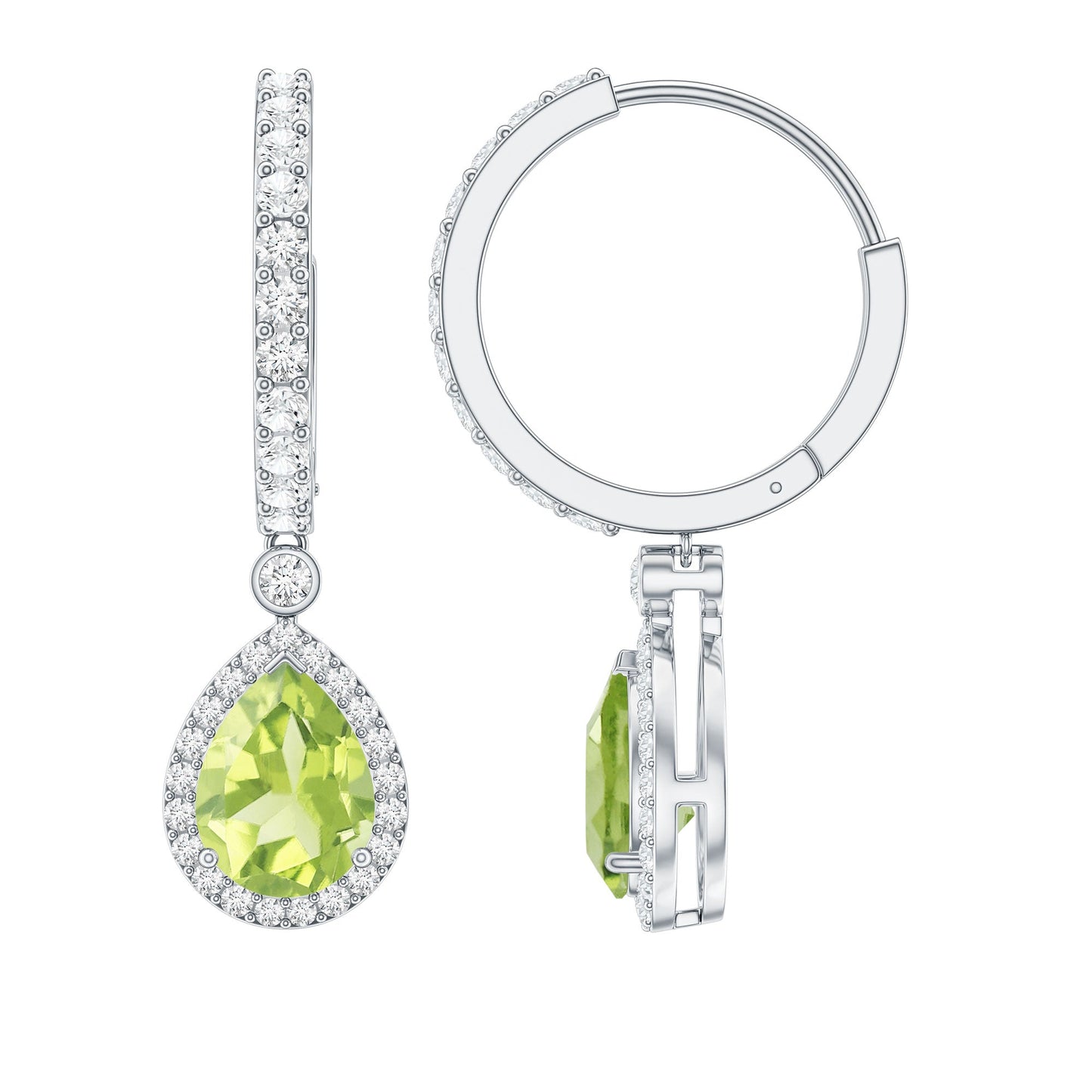 Classic 2 Carat Peridot Teardrop Earrings with Moissanite Hinged Hoop