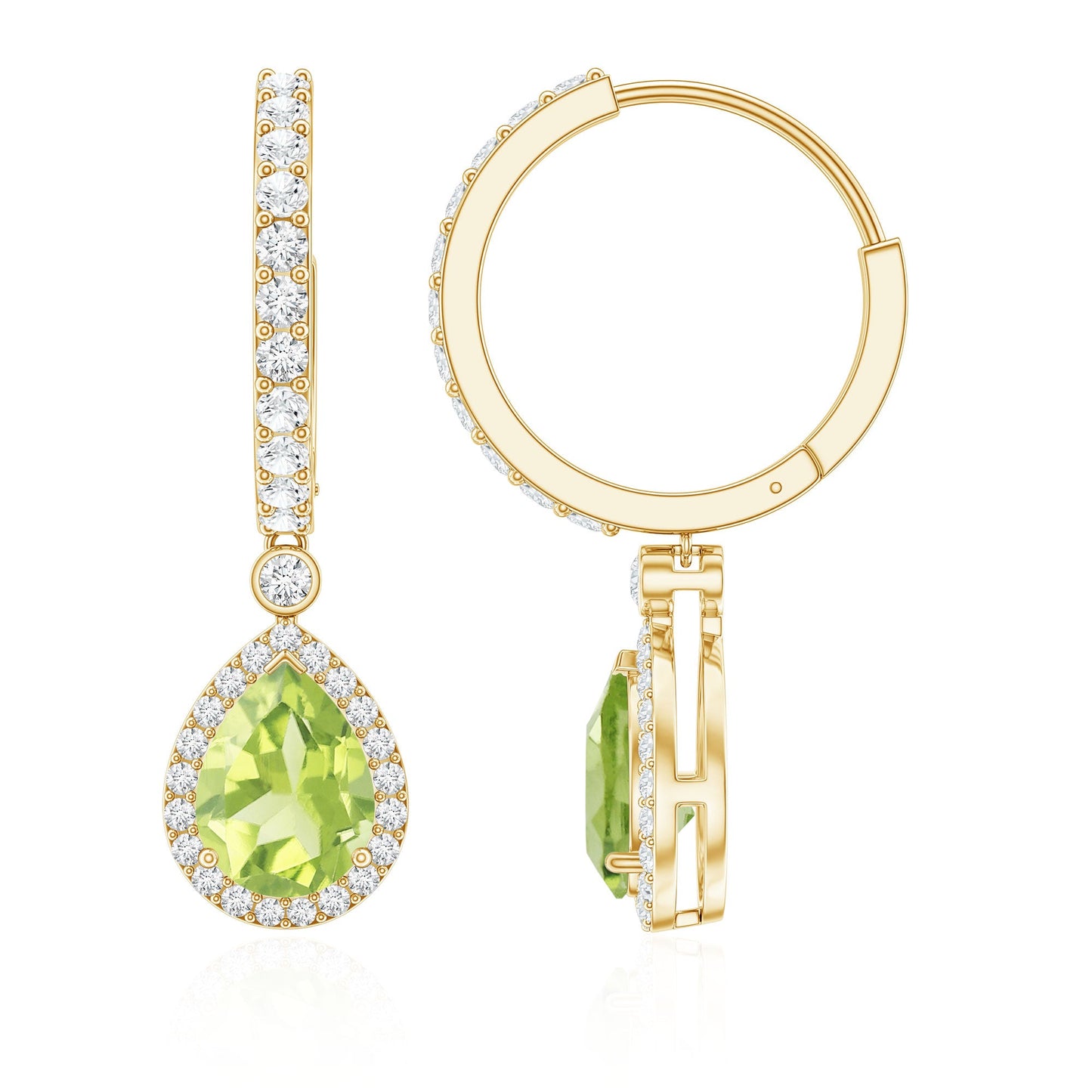 Classic 2 Carat Peridot Teardrop Earrings with Moissanite Hinged Hoop