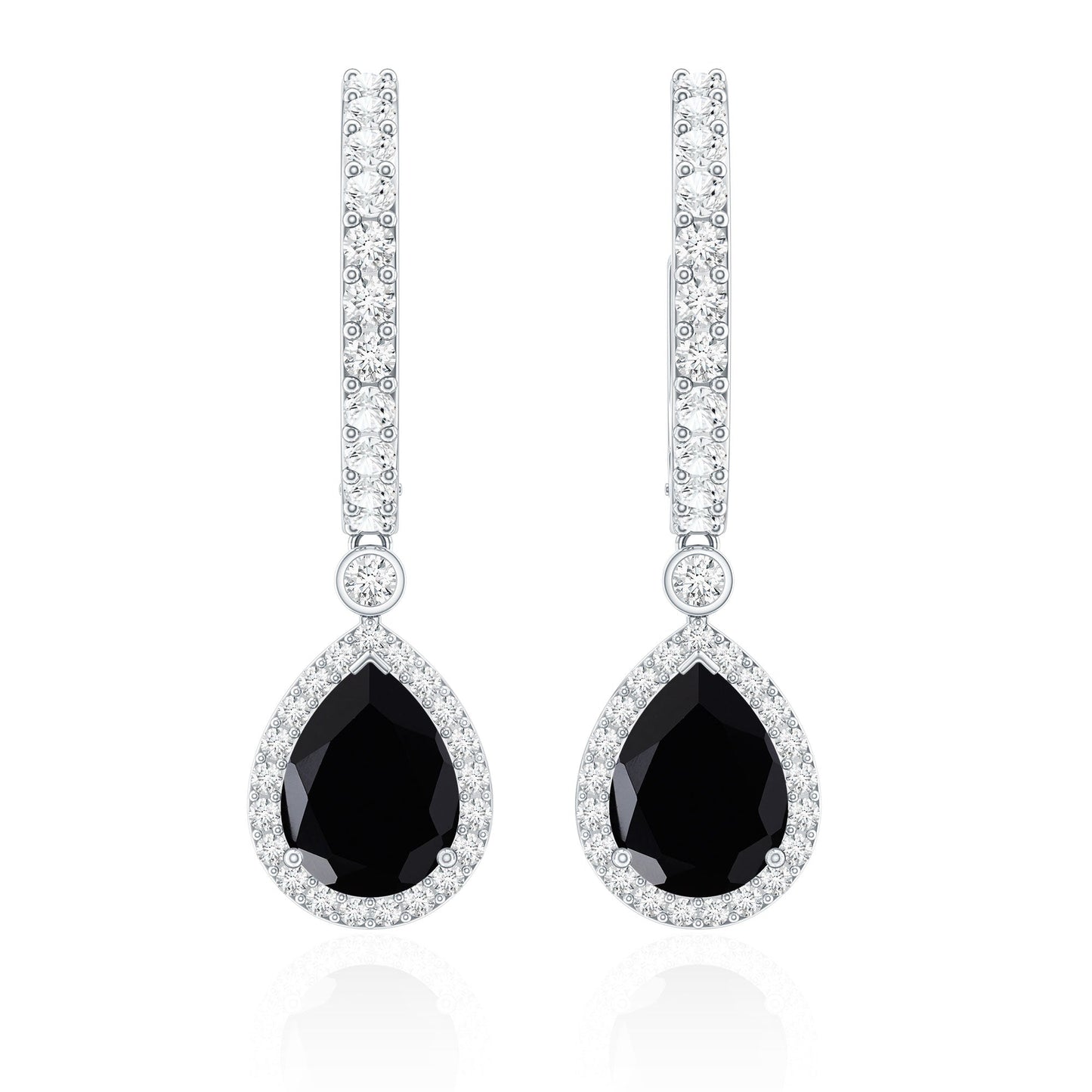 Natural Pear Shape Black Onyx Hoop Drop Earrings