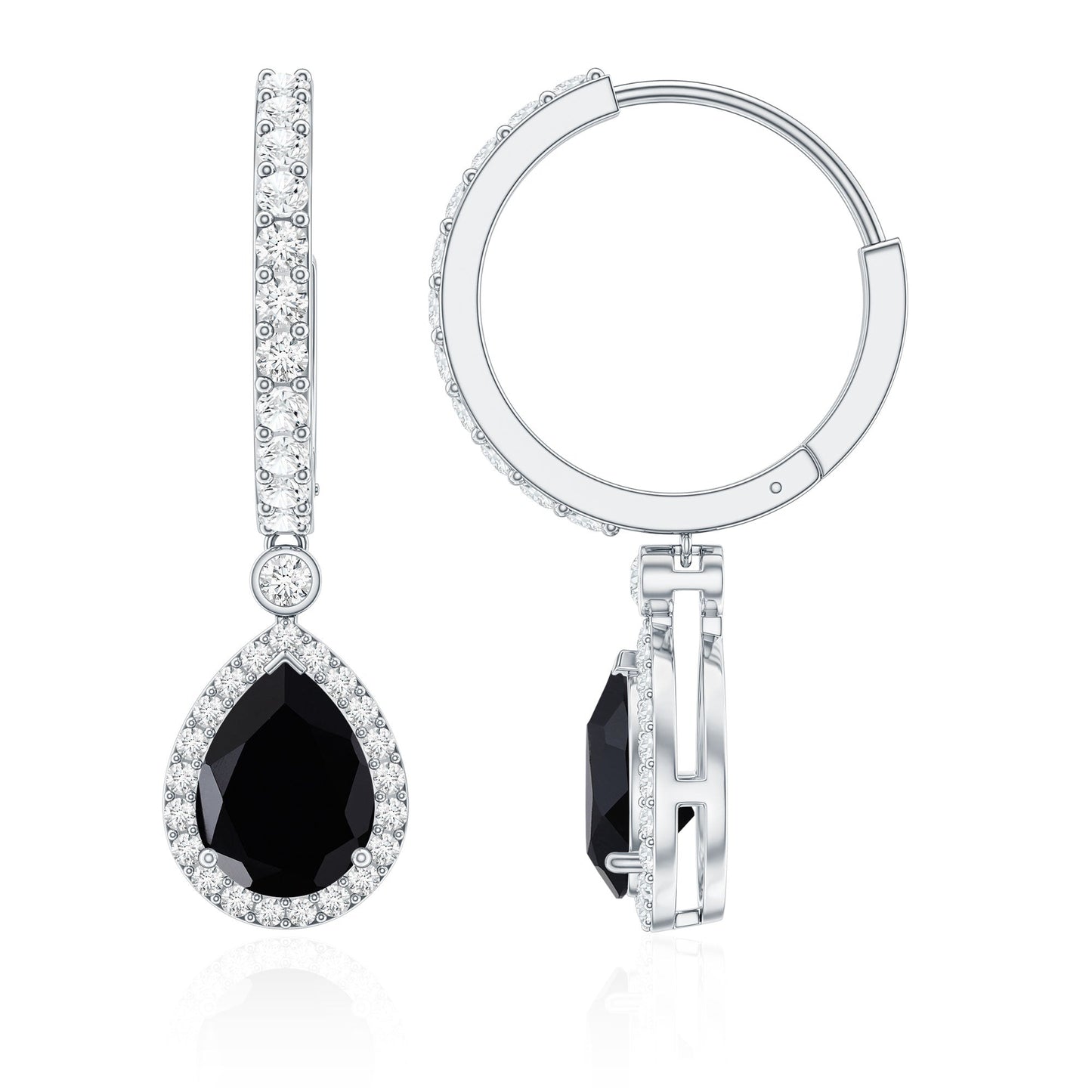 Natural Pear Shape Black Onyx Hoop Drop Earrings