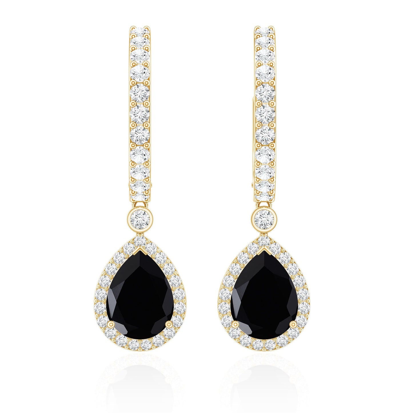 Natural Pear Shape Black Onyx Hoop Drop Earrings