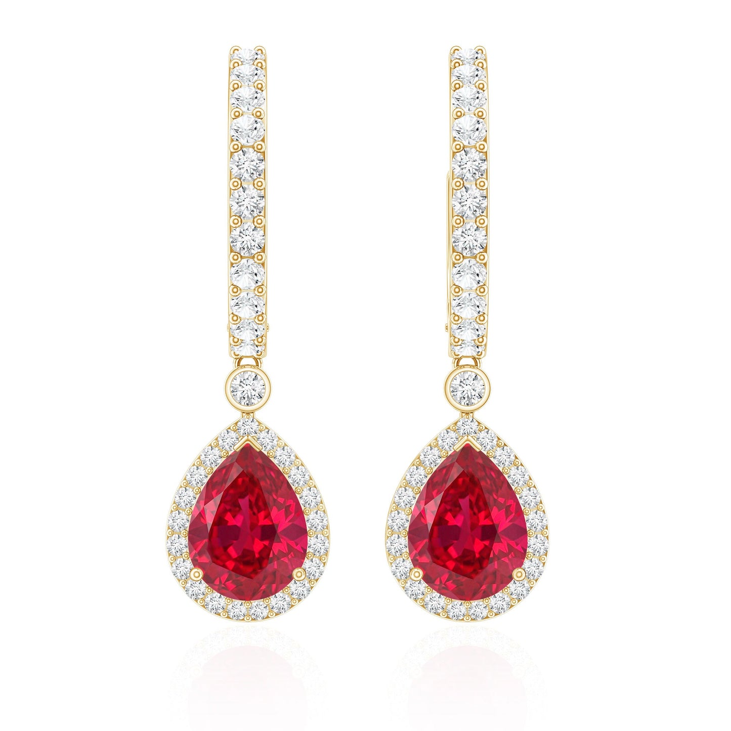 Lab Created Ruby and Moissanite Teardrop Hoop Earrings