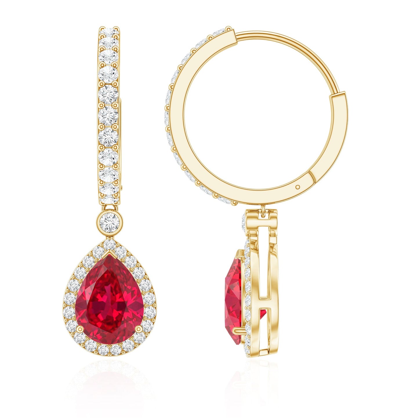 Lab Created Ruby and Moissanite Teardrop Hoop Earrings