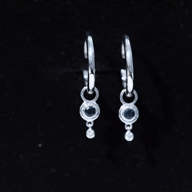 Bezel Set London Blue Topaz and Lab Diamond Hoop Drop Earrings