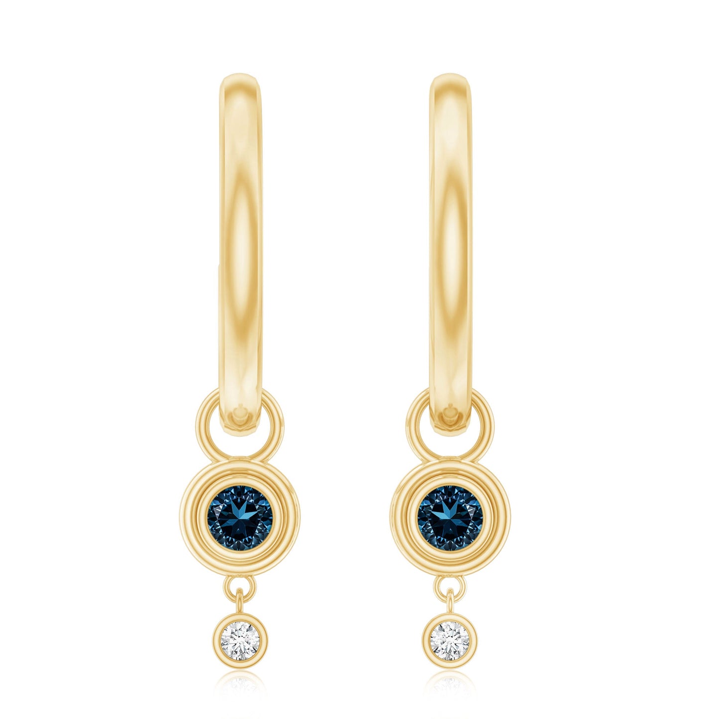 Bezel Set London Blue Topaz and Lab Diamond Hoop Drop Earrings