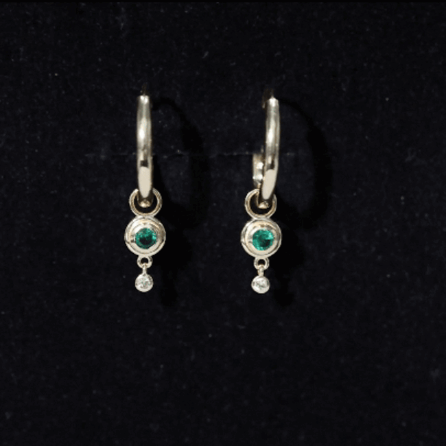 Certified Lab Grown Emerald and Diamond Drop Hoop Earrings