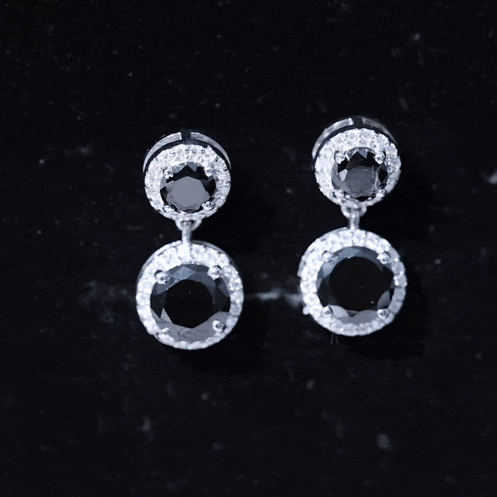 Natural Black Onyx and Moissanite Dangling Earrings