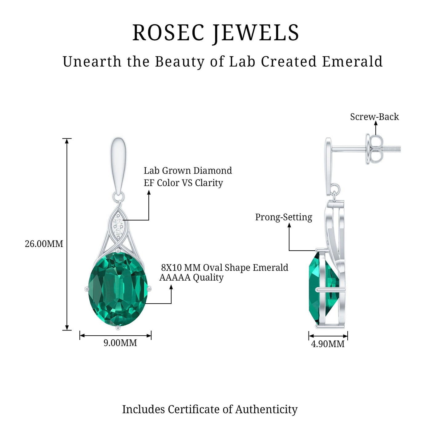 Lab Grown Emerald Statement Dangle Earrings with Diamonds