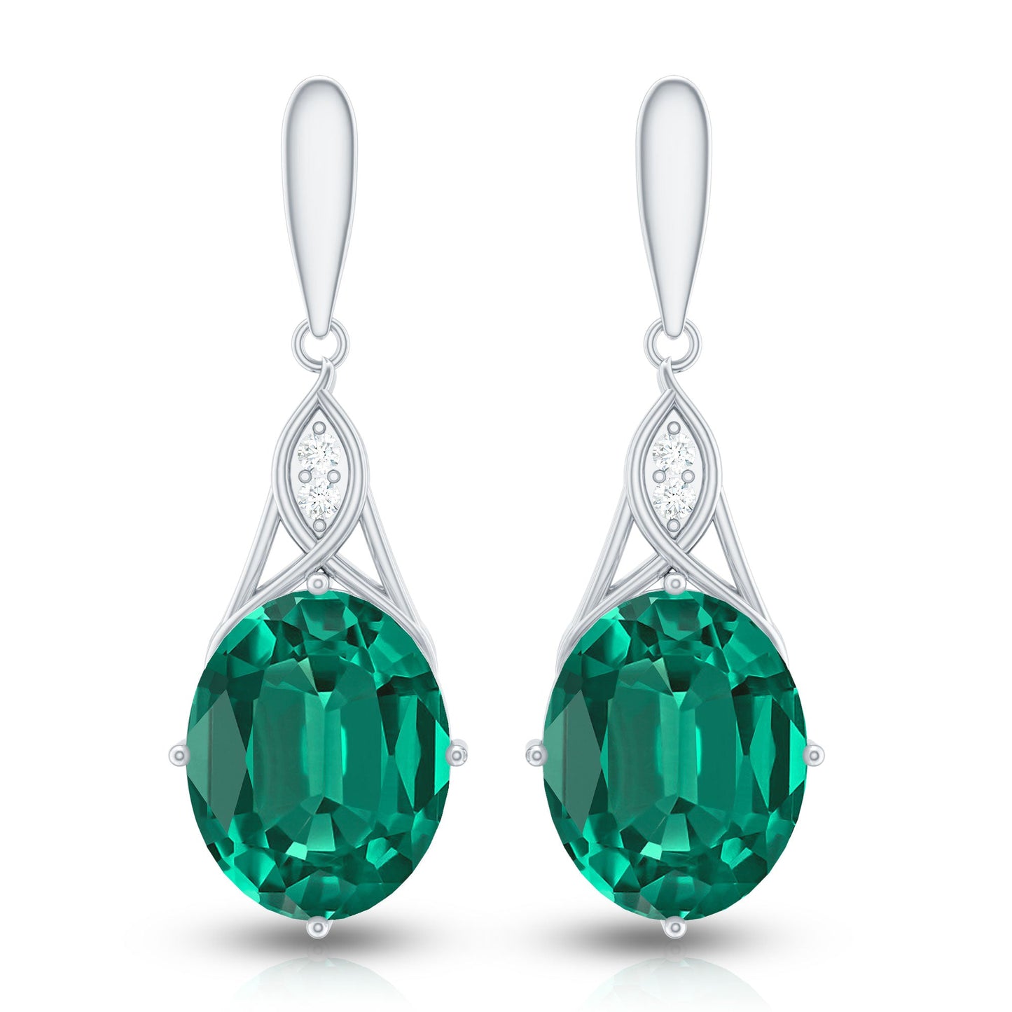 Lab Grown Emerald Statement Dangle Earrings with Diamonds