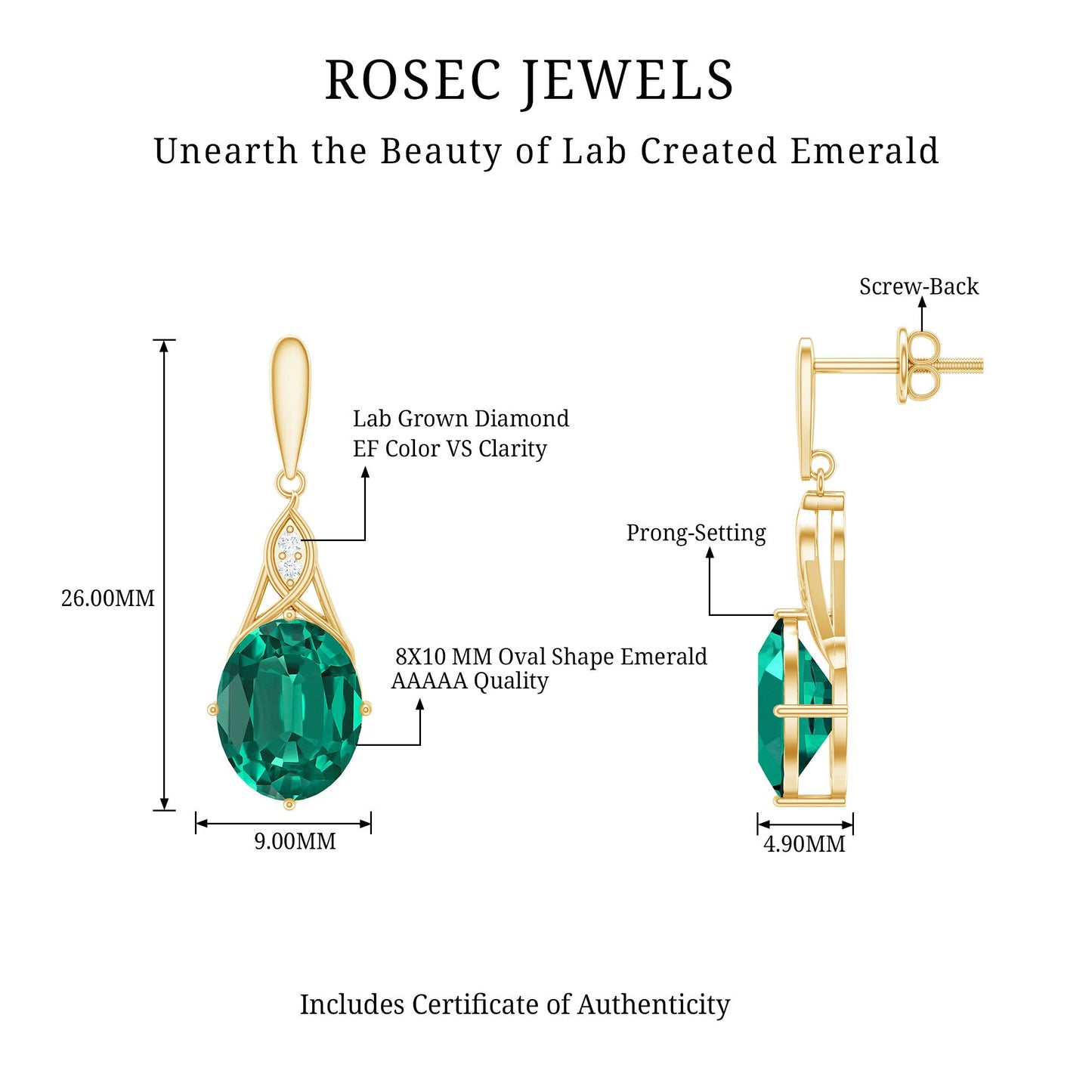 Lab Grown Emerald Statement Dangle Earrings with Diamonds