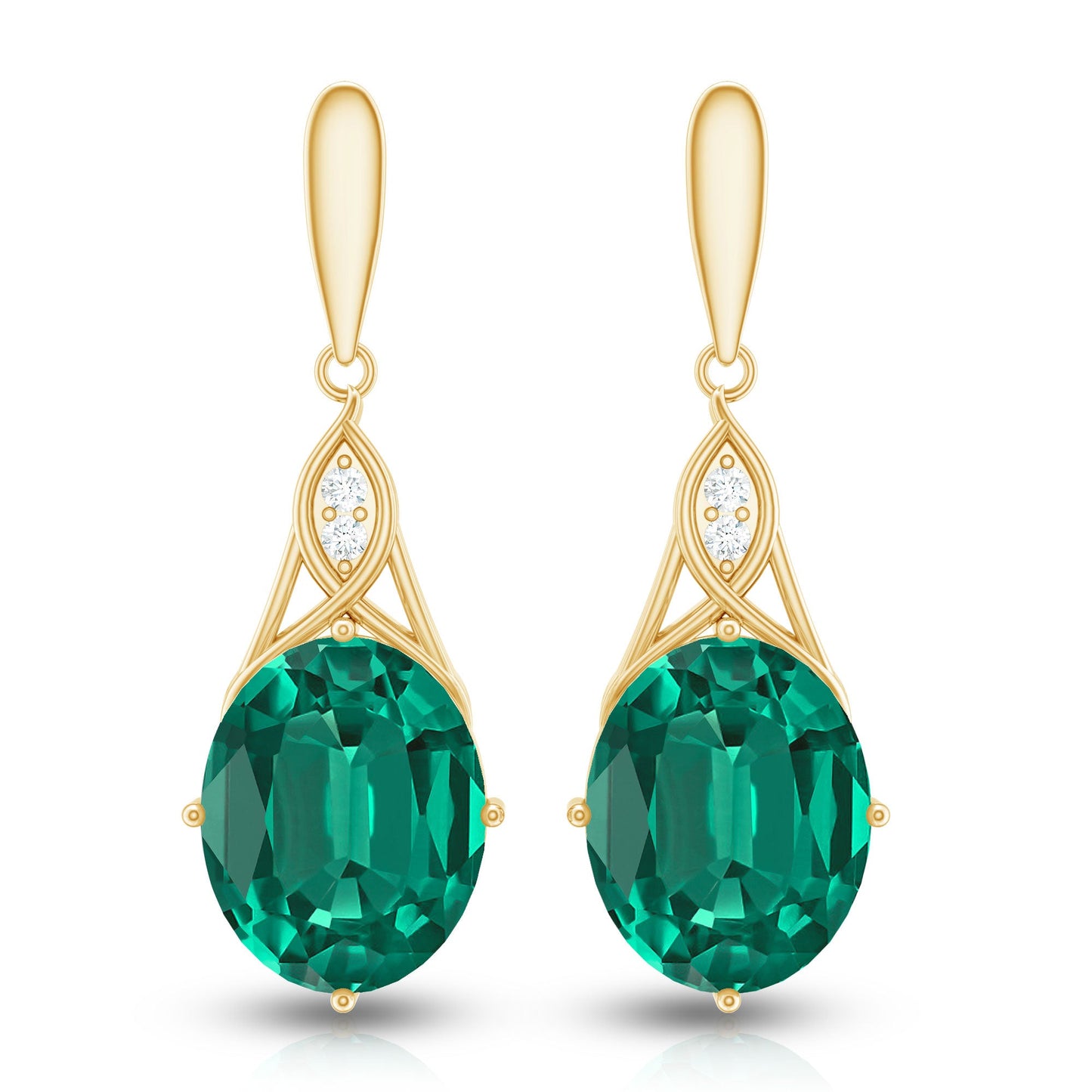 Lab Grown Emerald Statement Dangle Earrings with Diamonds