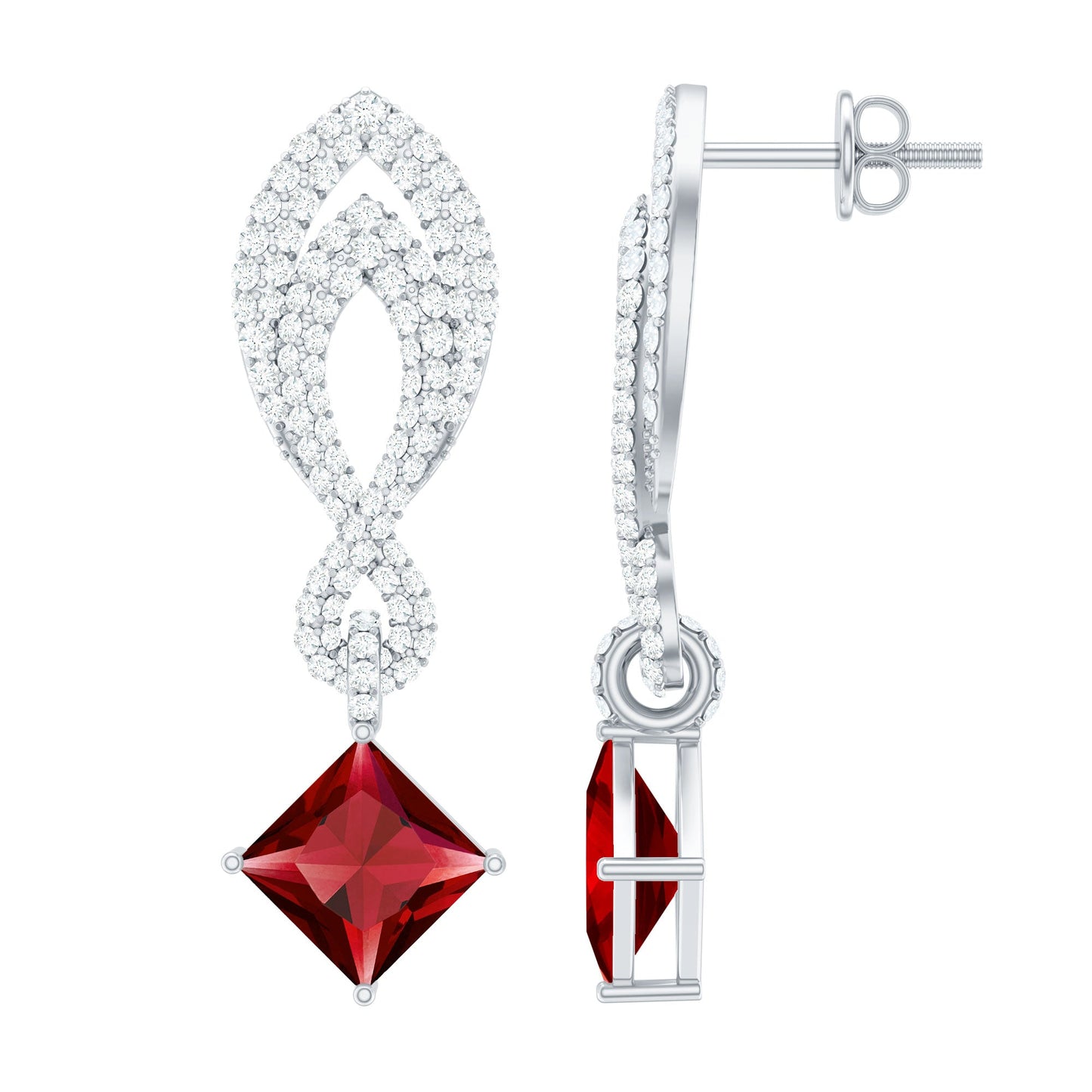 Lab Grown Ruby Drop Dangle Earrings with Diamond