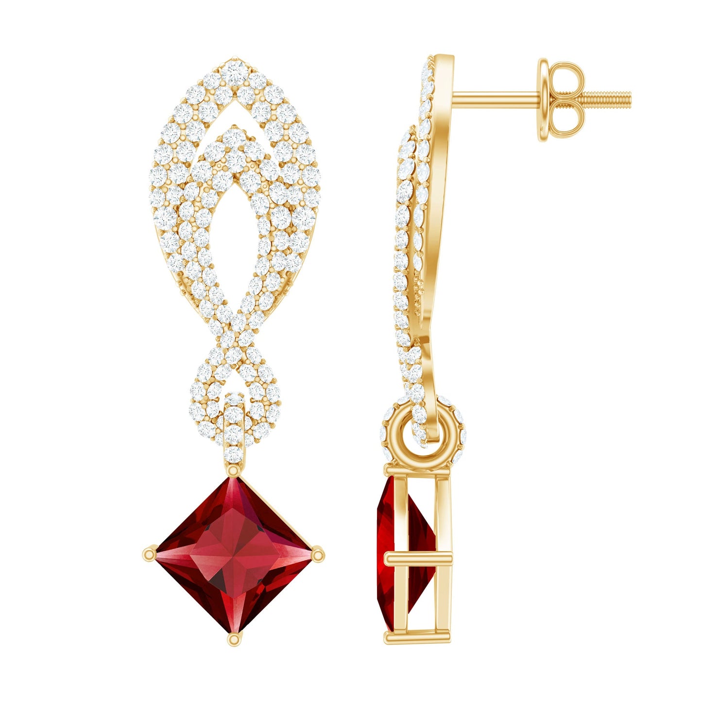 Lab Grown Ruby Drop Dangle Earrings with Diamond
