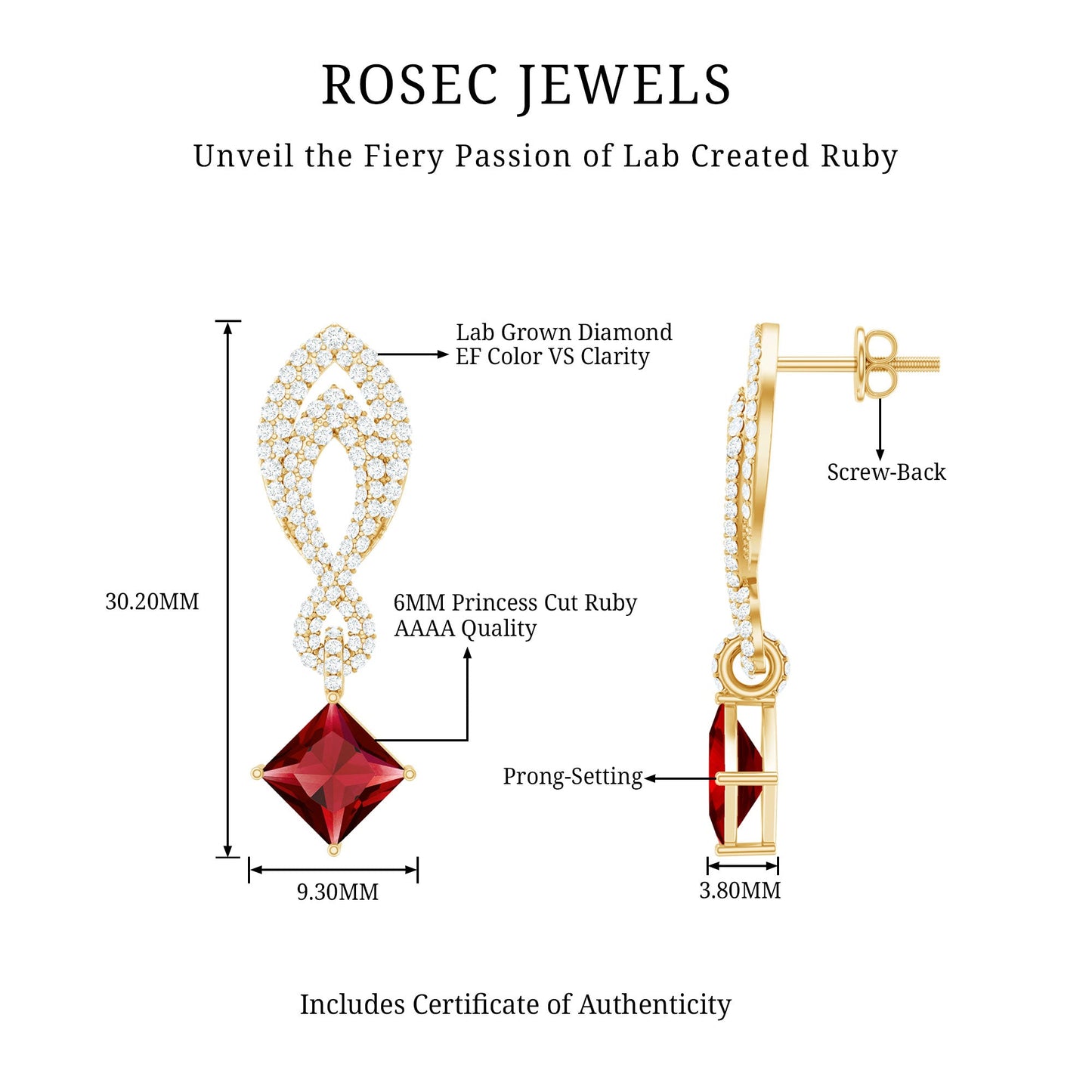 Lab Grown Ruby Drop Dangle Earrings with Diamond