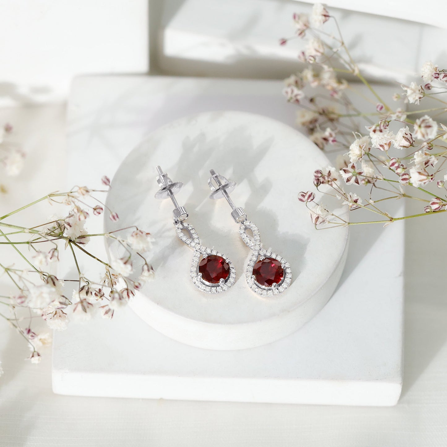 Lab Grown Ruby Diamond Drop Earrings