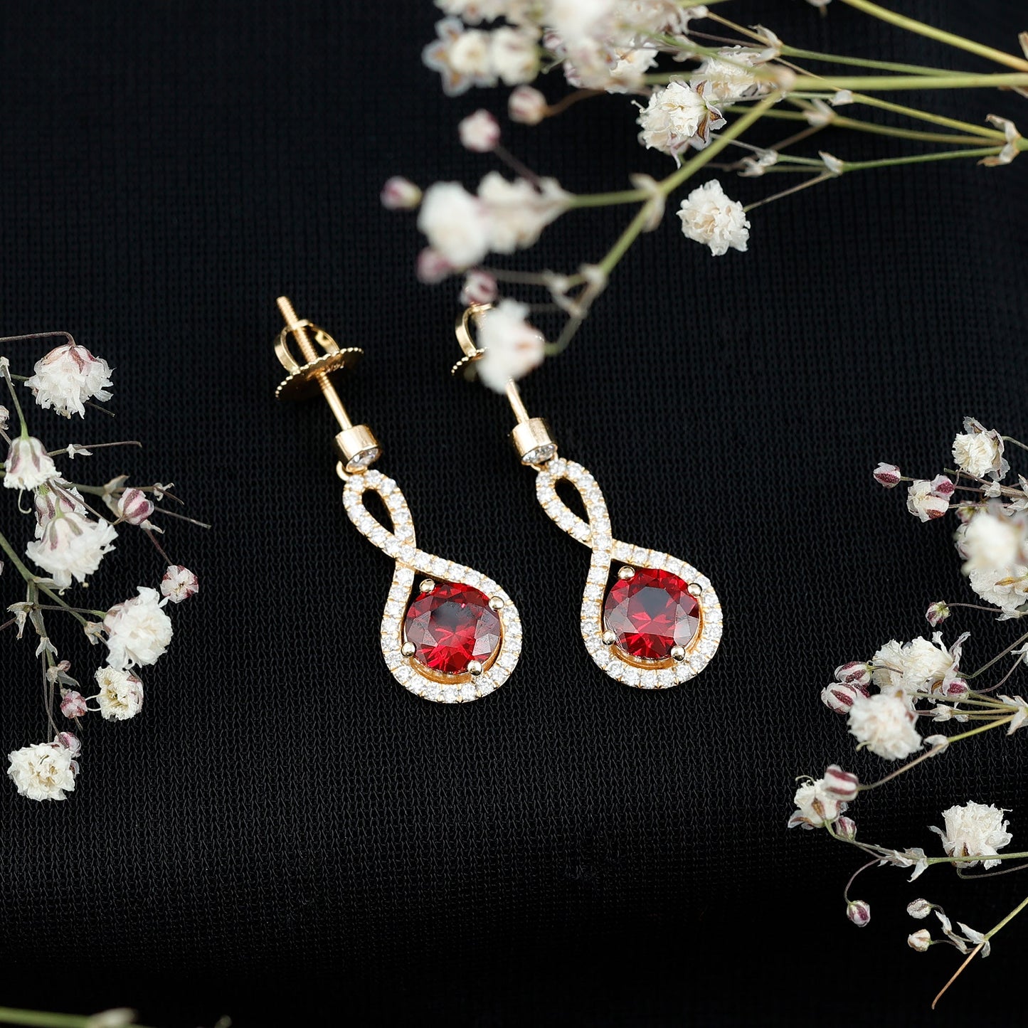 Lab Grown Ruby Diamond Drop Earrings