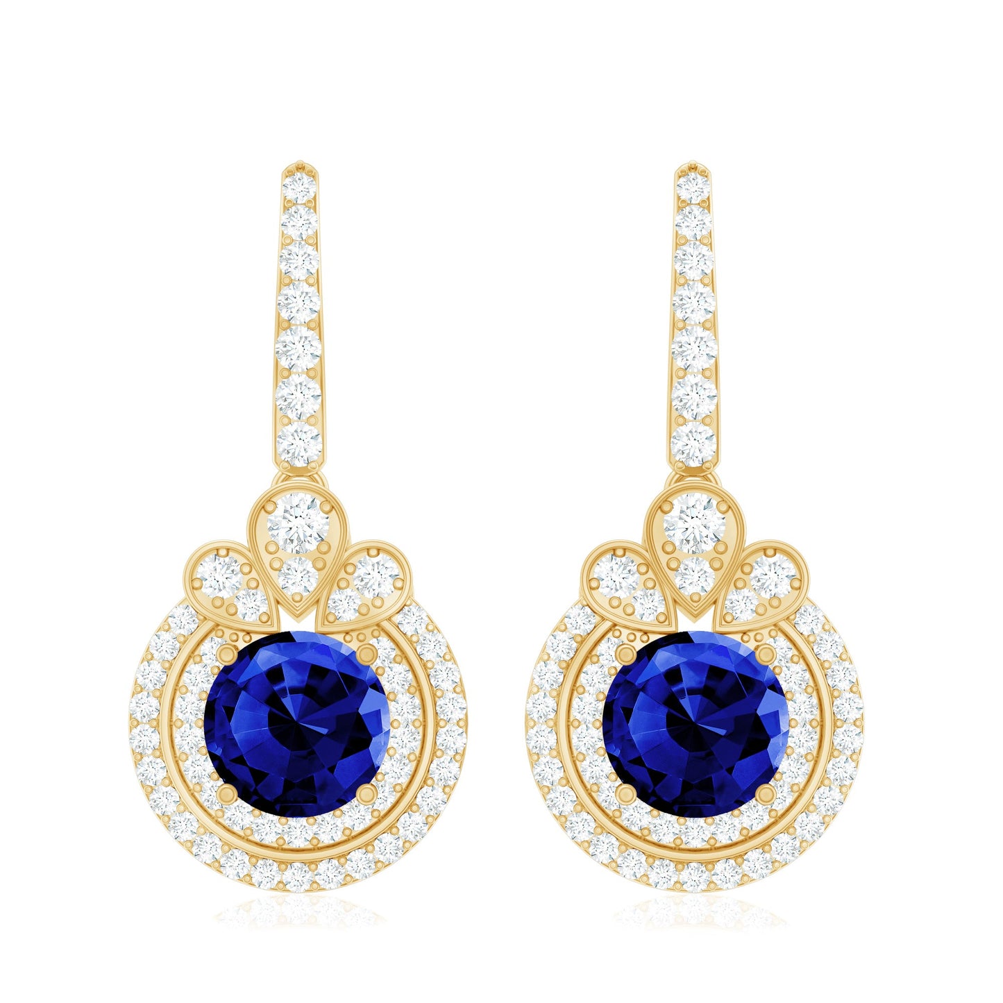 Classic Lab Grown Blue Sapphire Wedding Earrings with Diamonds Halo