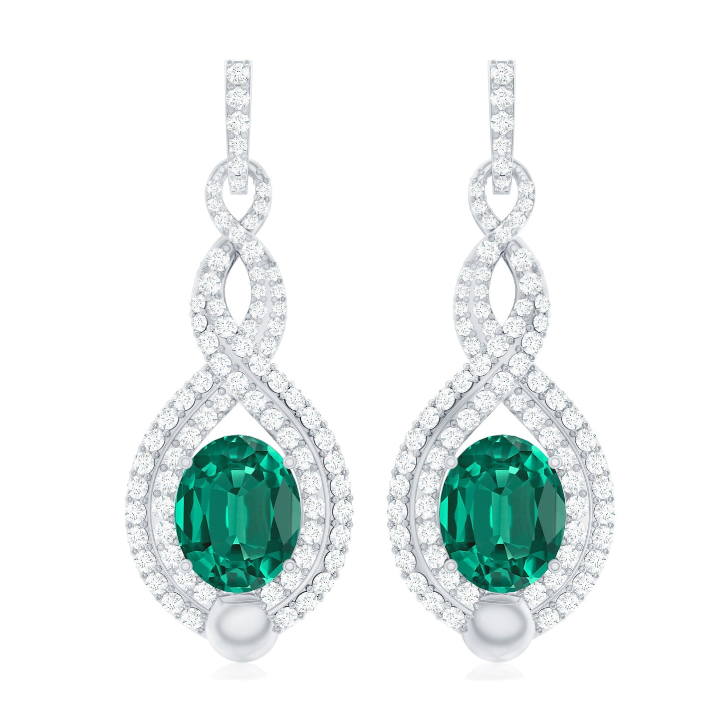 Certified Lab Grown Emerald Wedding Earrings with Double Halo Diamonds