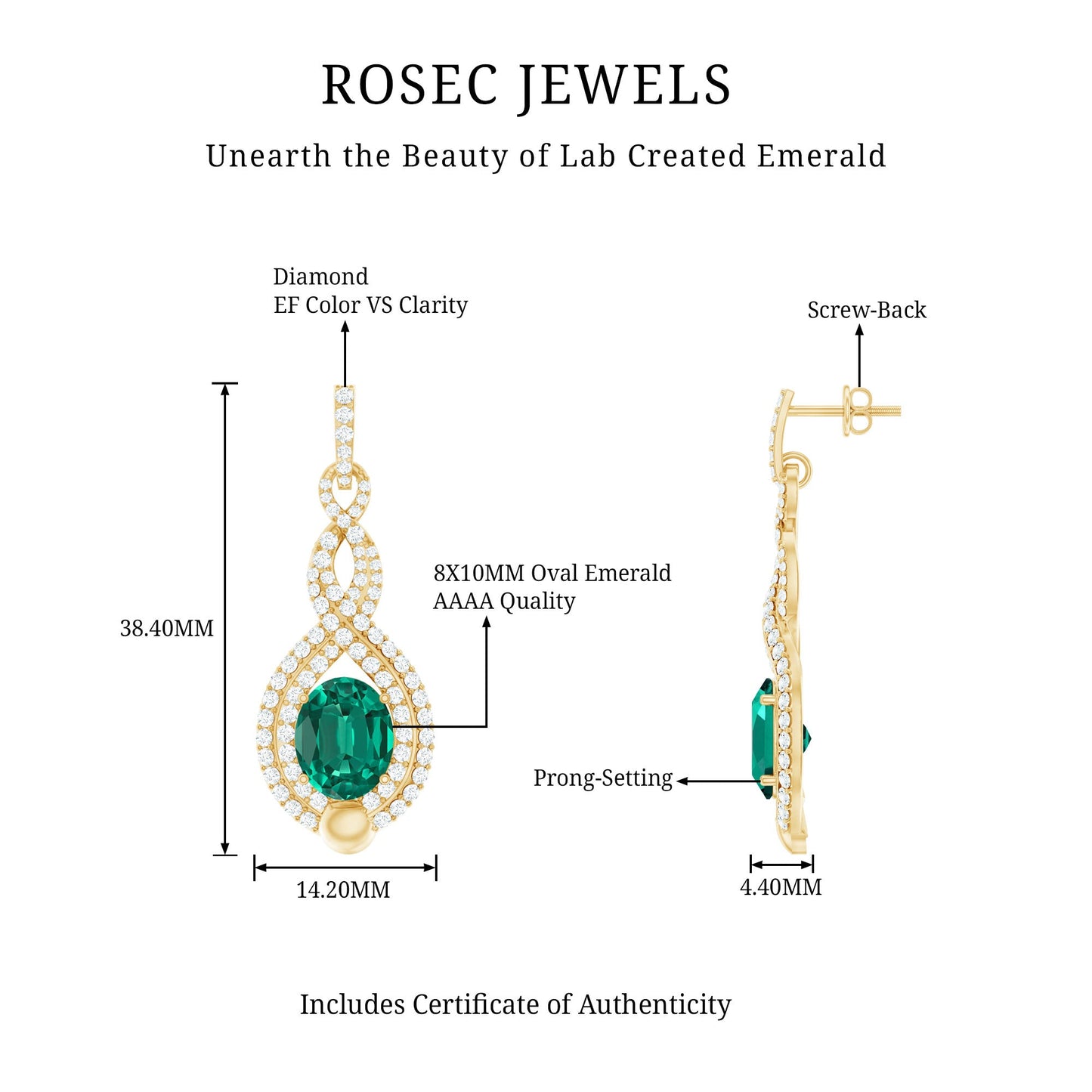 Certified Lab Grown Emerald Wedding Earrings with Double Halo Diamonds