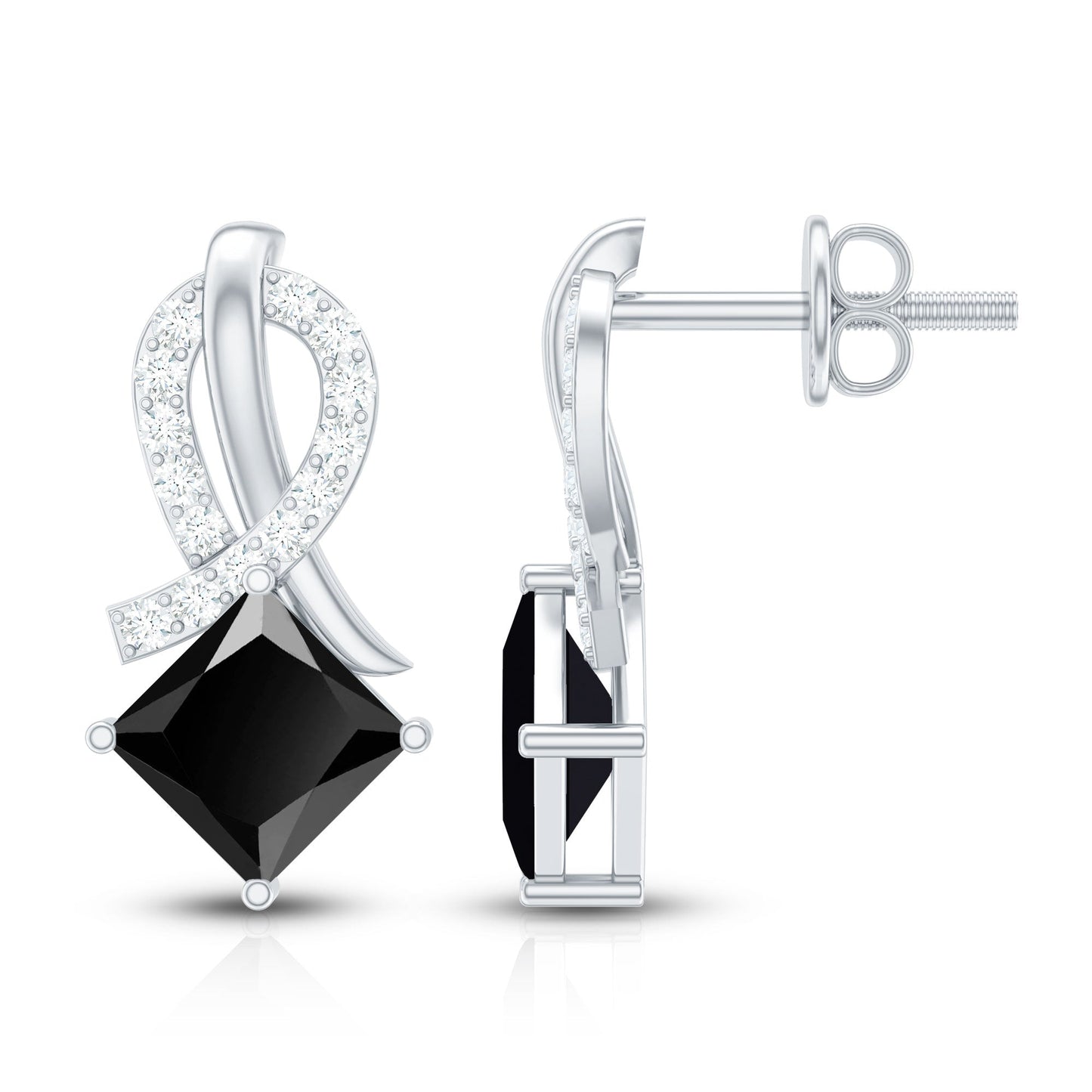 Lab Grown Black Diamond Minimal Stud Earrings With Screw Back