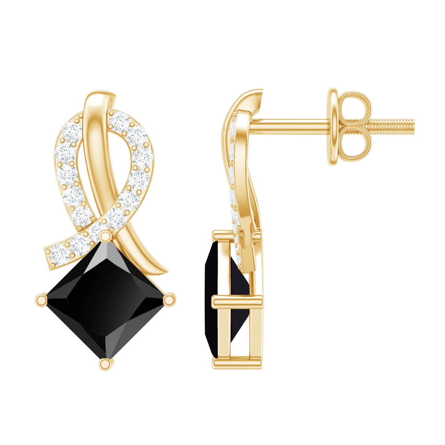 Lab Grown Black Diamond Minimal Stud Earrings With Screw Back
