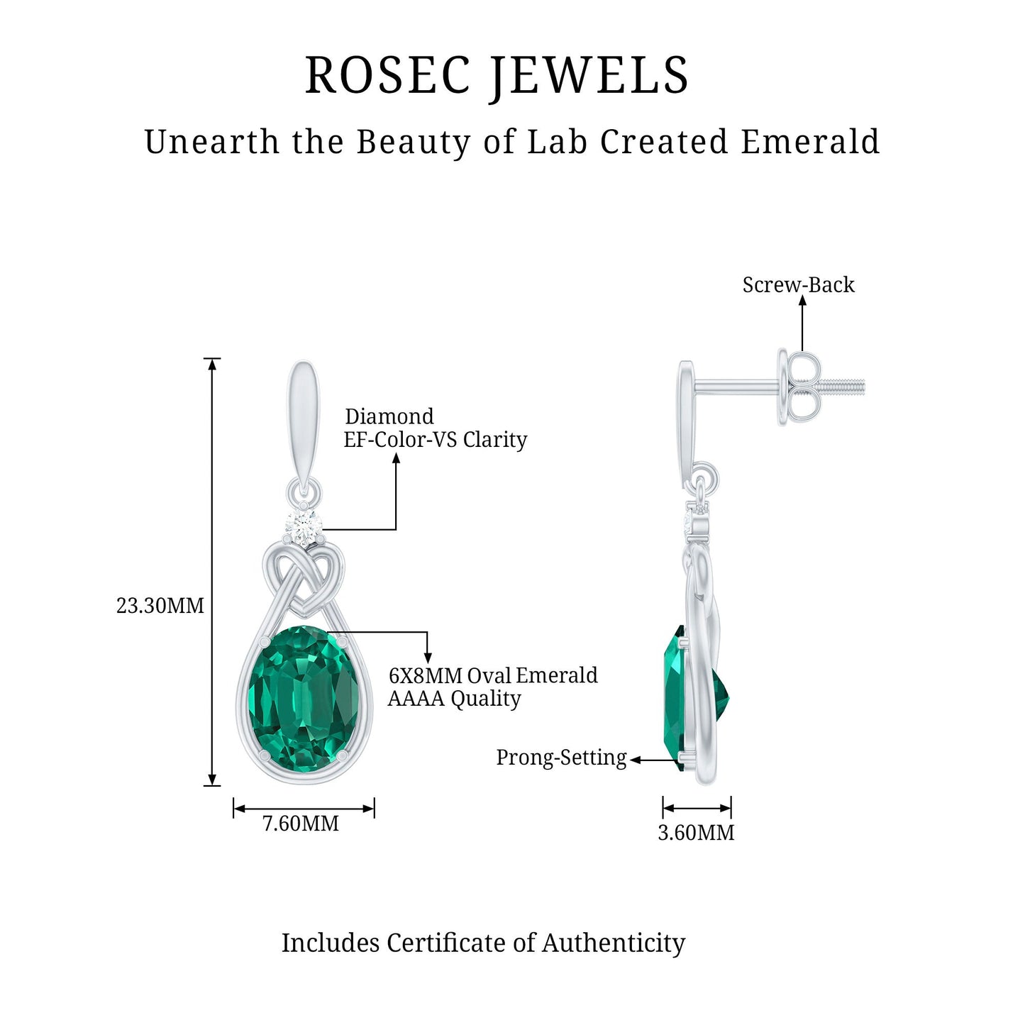 Oval Lab Created Emerald Love Knot Dangle Earrings