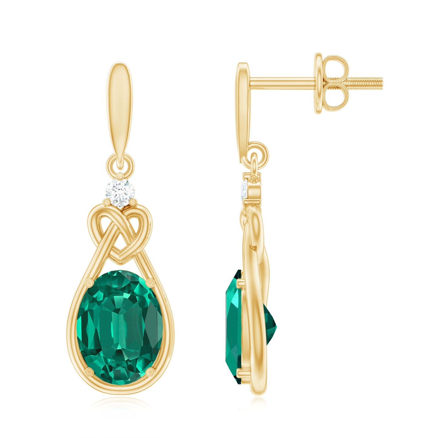Oval Lab Created Emerald Love Knot Dangle Earrings