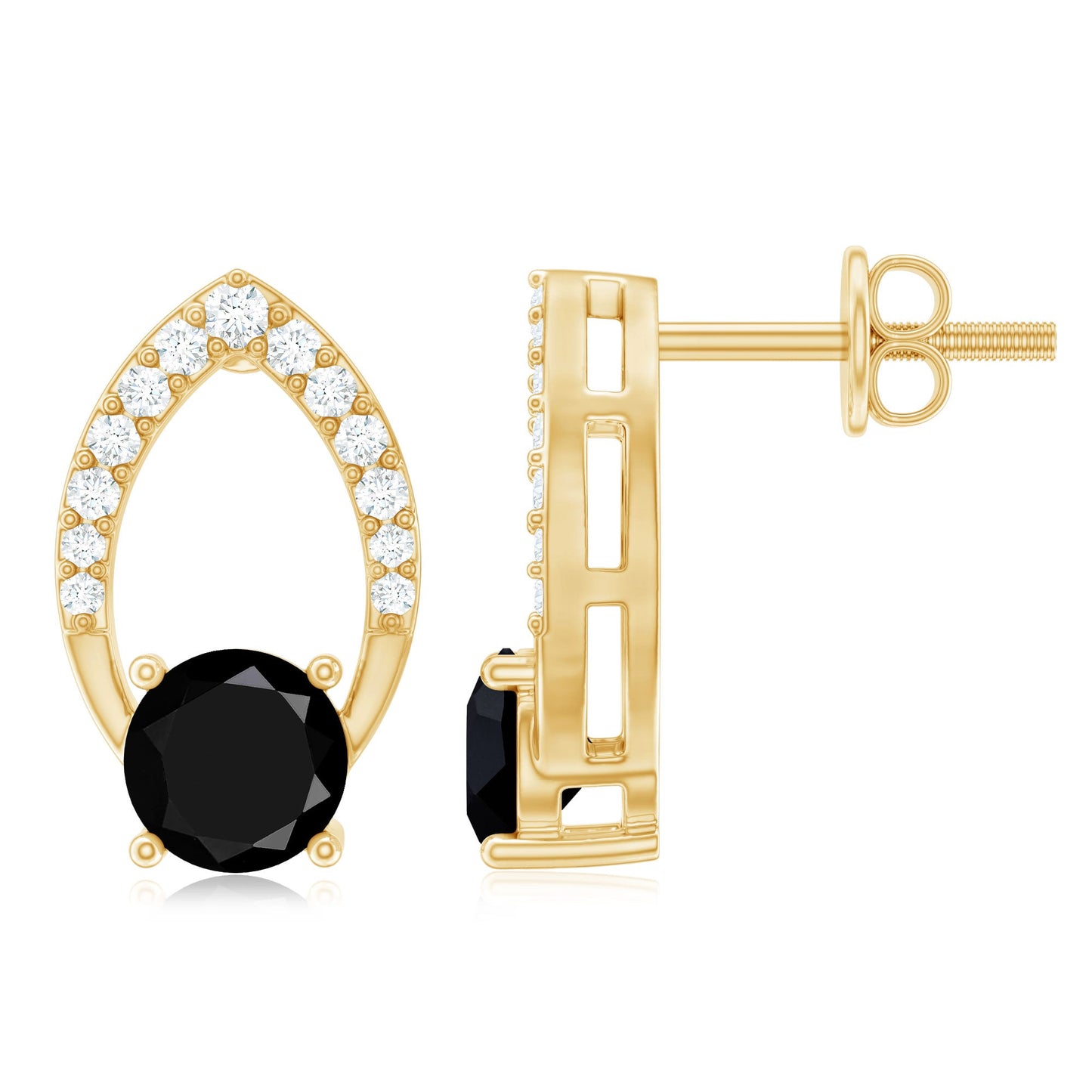Lab Grown Black Diamond Minimalist Stud Earrings With Screw Back