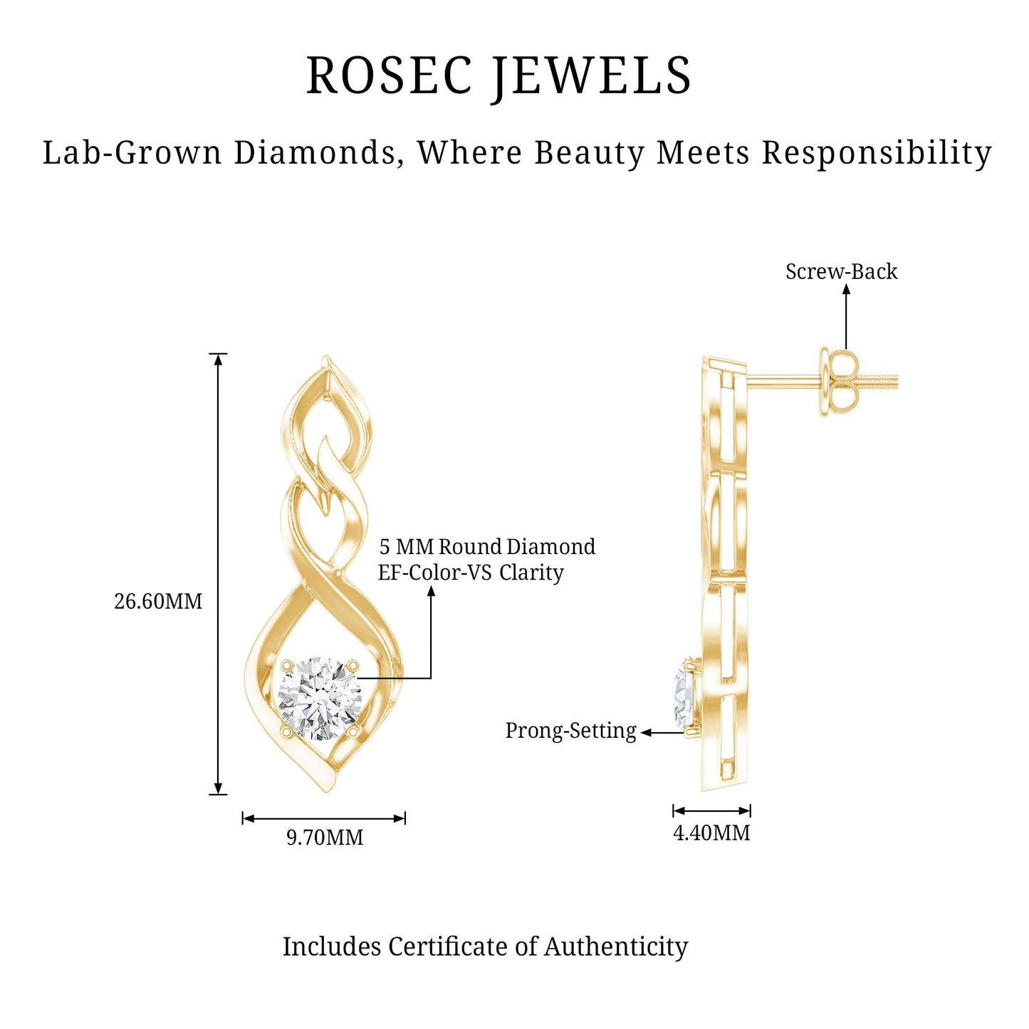 Certified Lab Grown Diamond Bridal Earrings With Screw Back