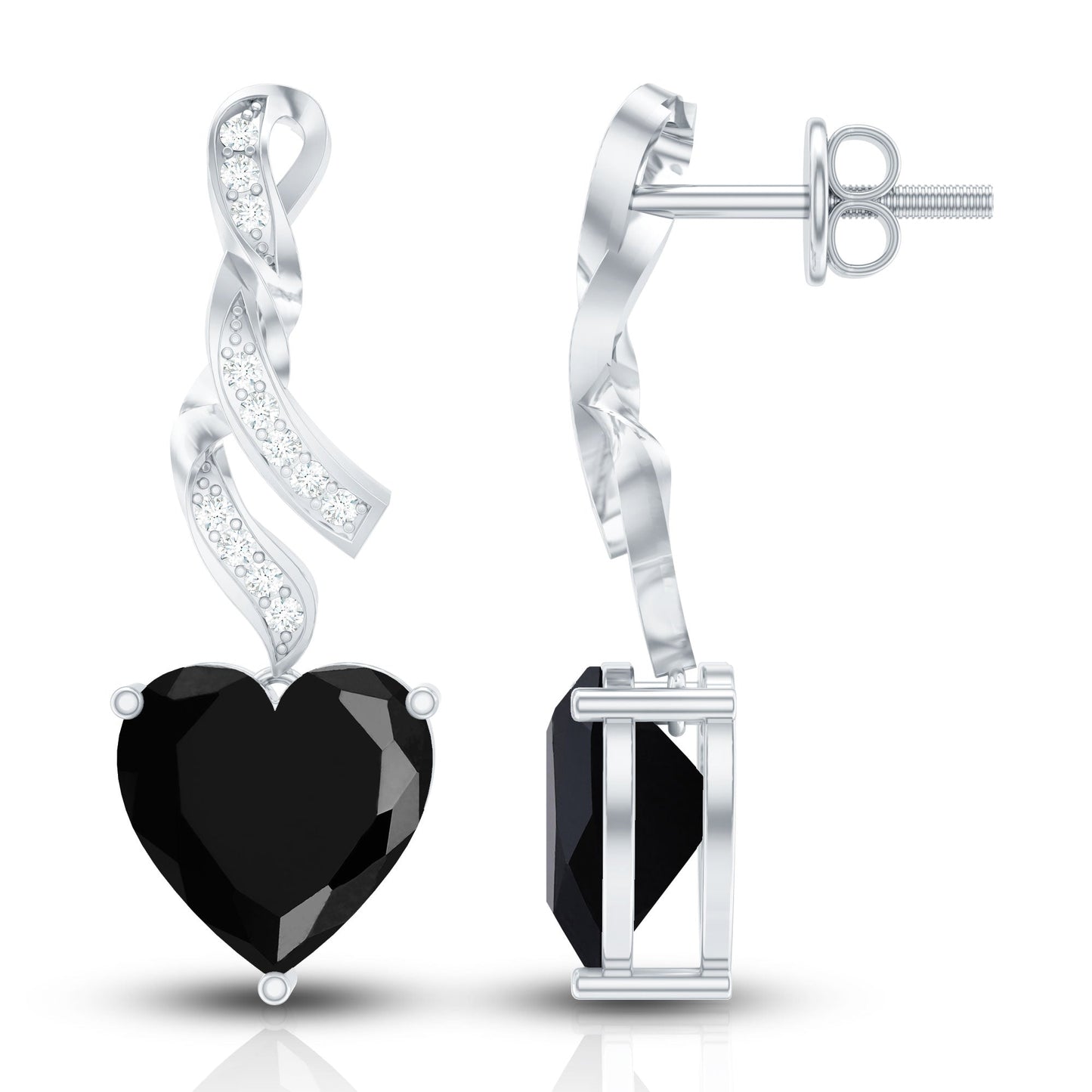 Lab Grown Black Diamond Heart Drop Earrings with Diamonds