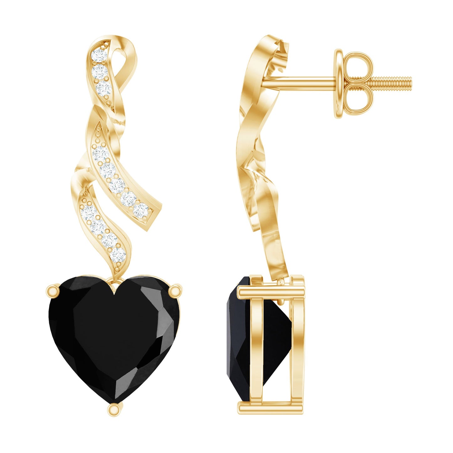 Lab Grown Black Diamond Heart Drop Earrings with Diamonds