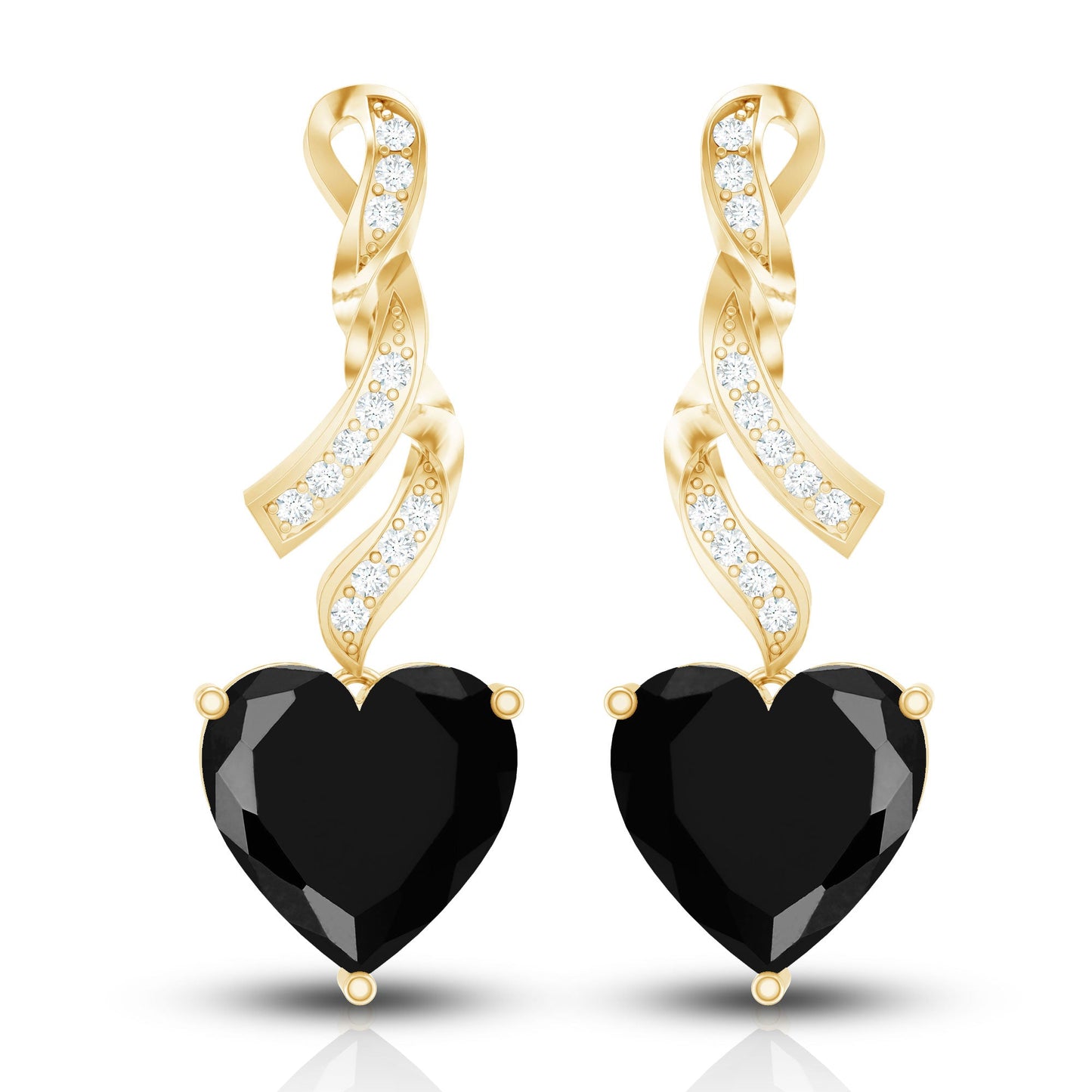 Lab Grown Black Diamond Heart Drop Earrings with Diamonds