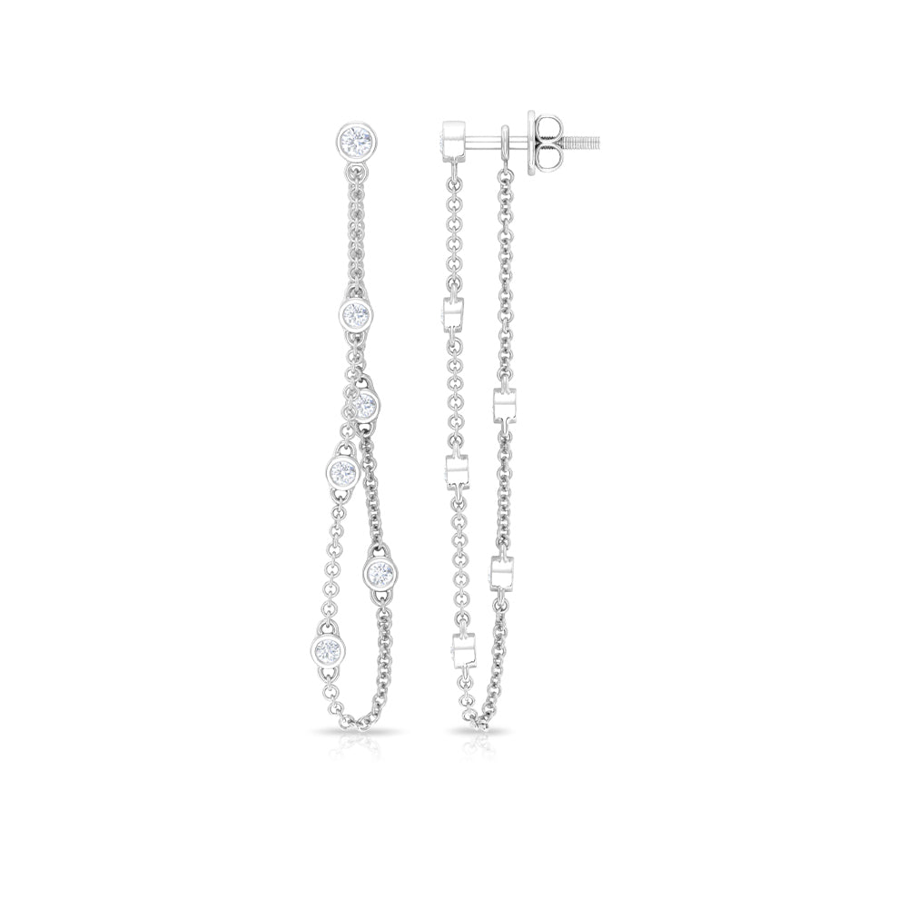 Bezel Set Real Diamond Chain Earrings
