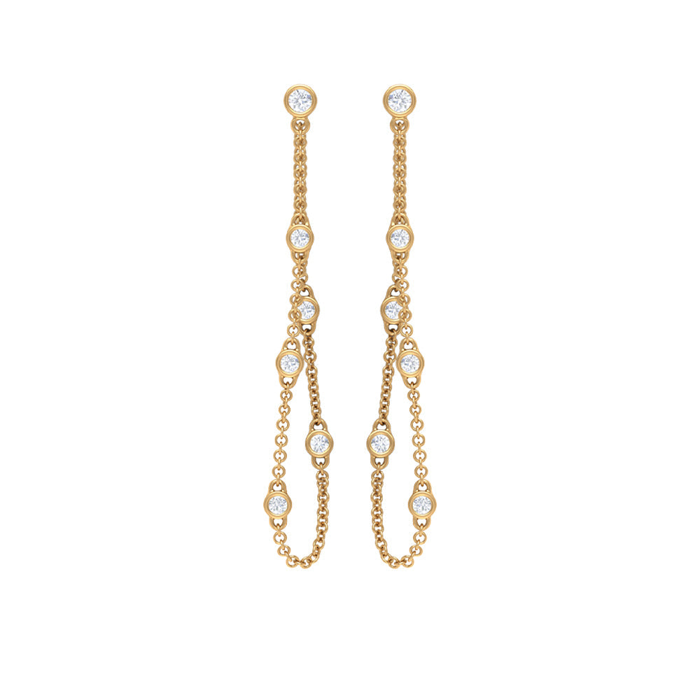 Bezel Set Real Diamond Chain Earrings