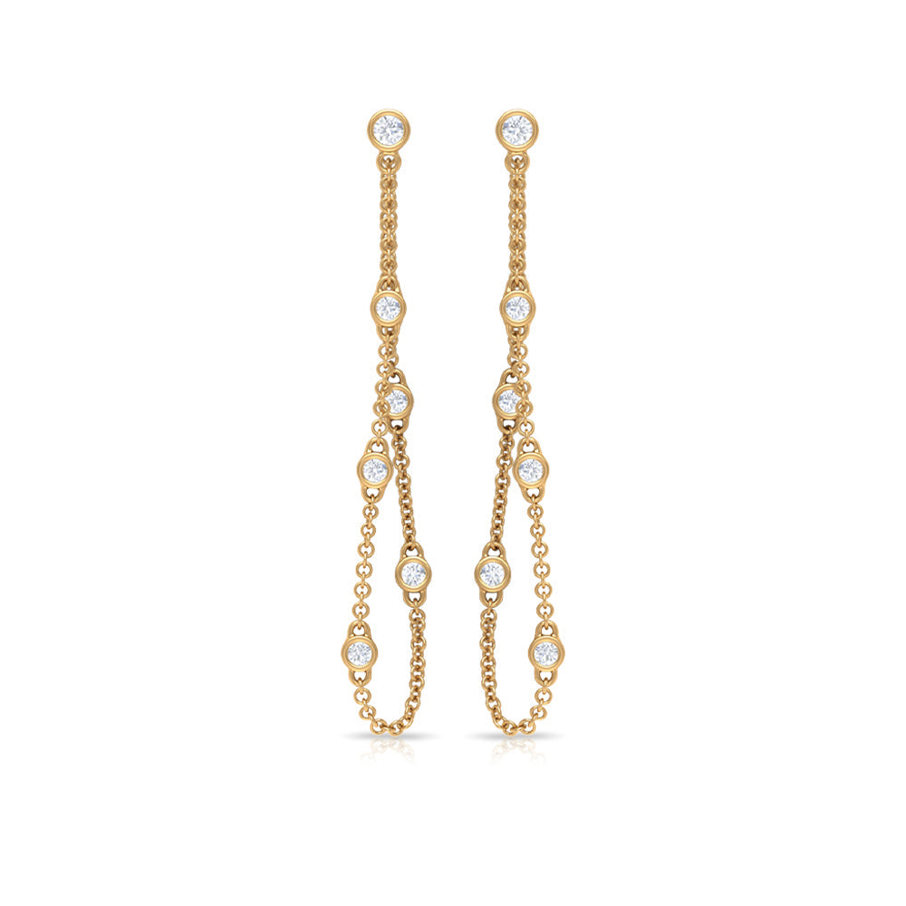 Bezel Set Real Diamond Chain Earrings