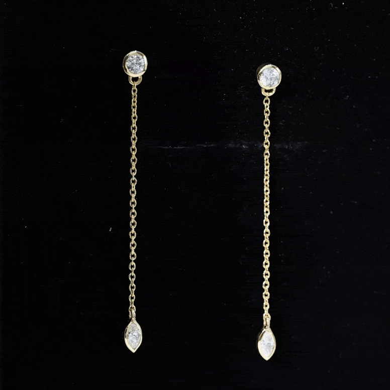 Certified Diamond Dangle Chain Earrings in Bezel Setting