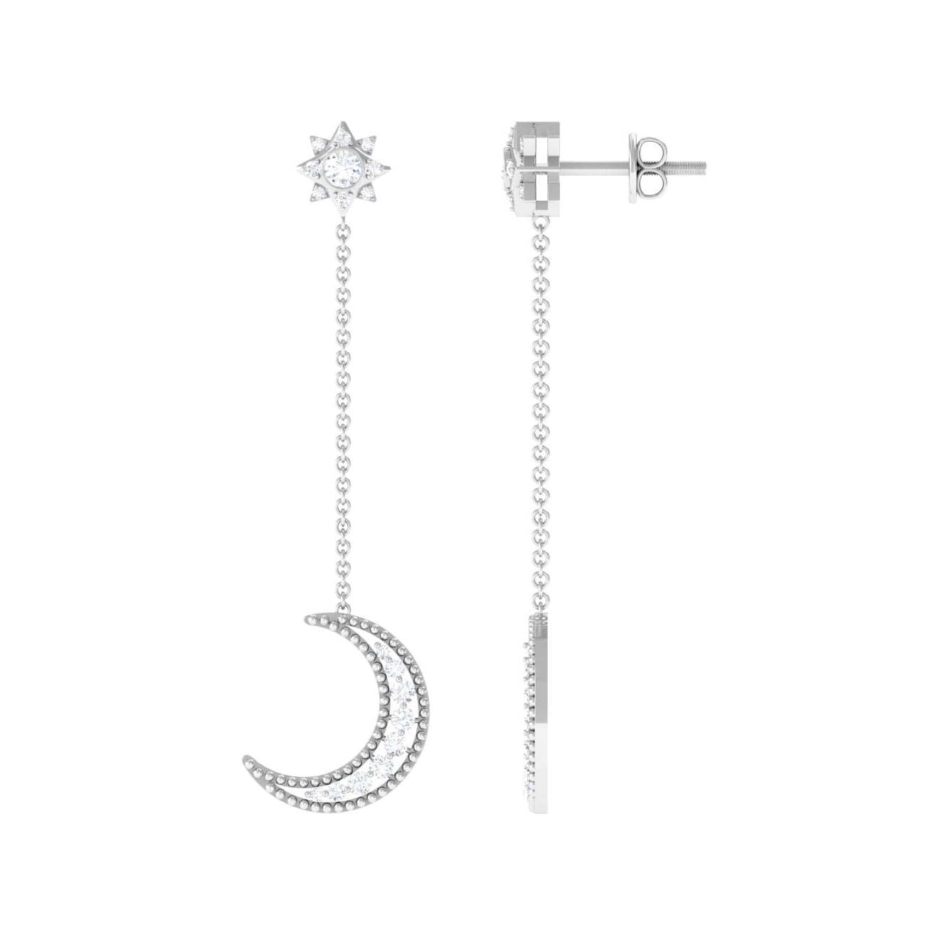 Certified Diamond Star and Moon Chain Earrings