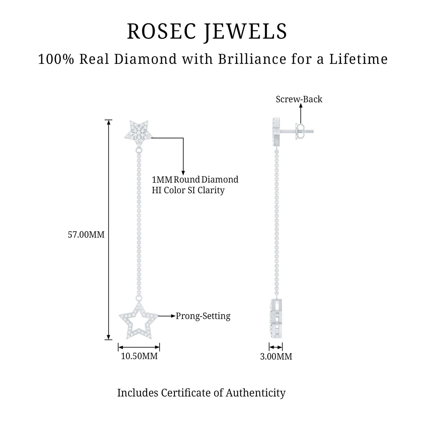 Certified Diamond Star Chain Earrings
