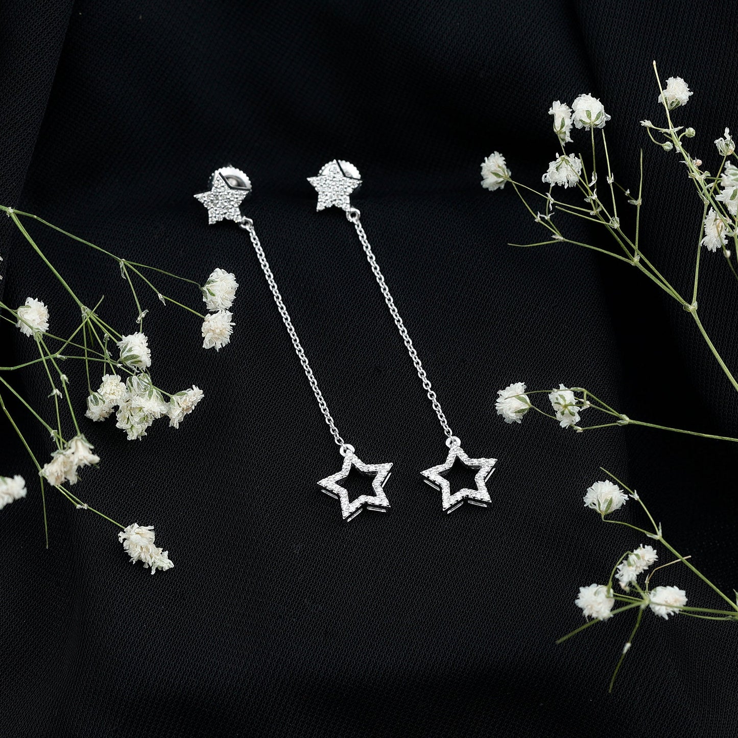 Certified Diamond Star Chain Earrings