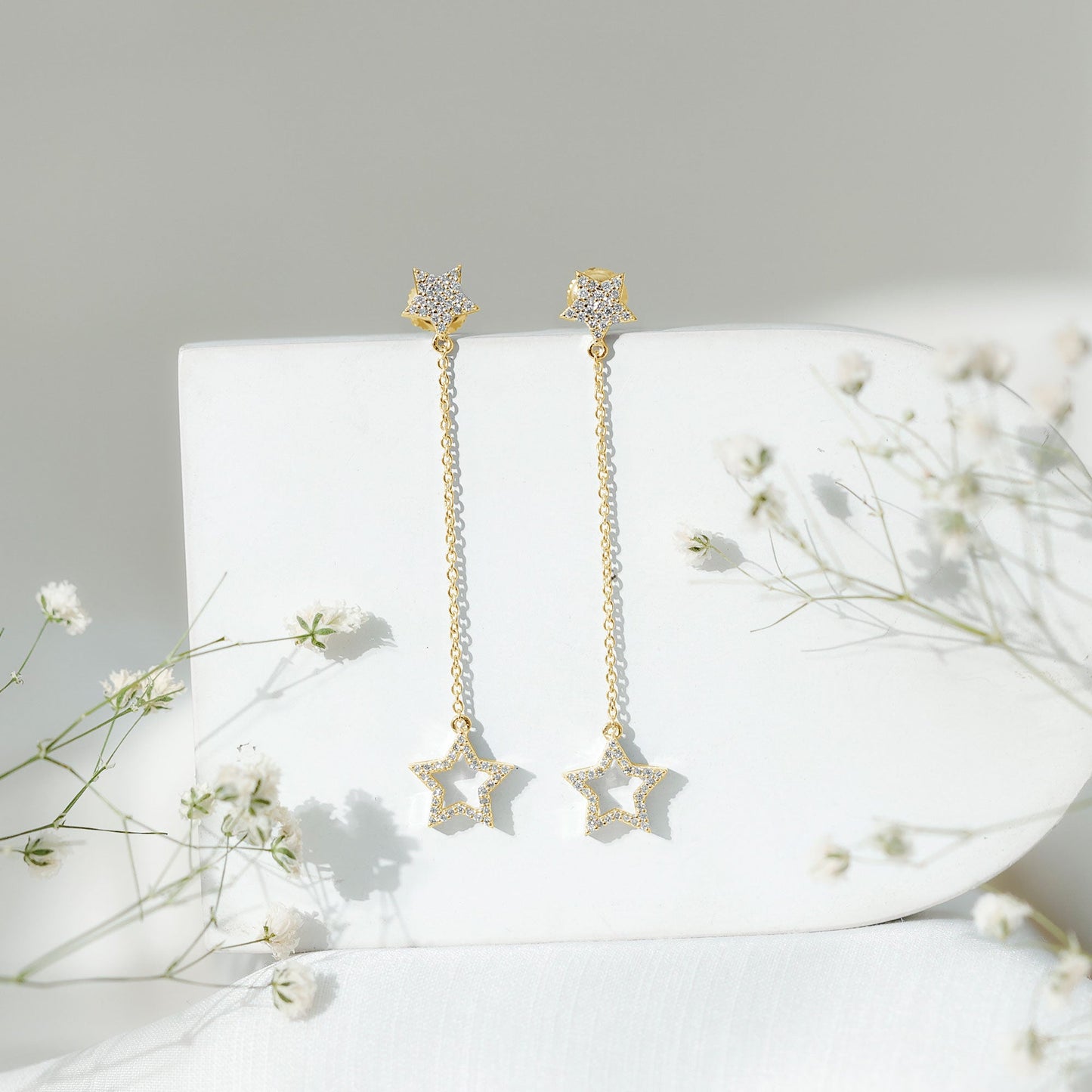 Certified Diamond Star Chain Earrings