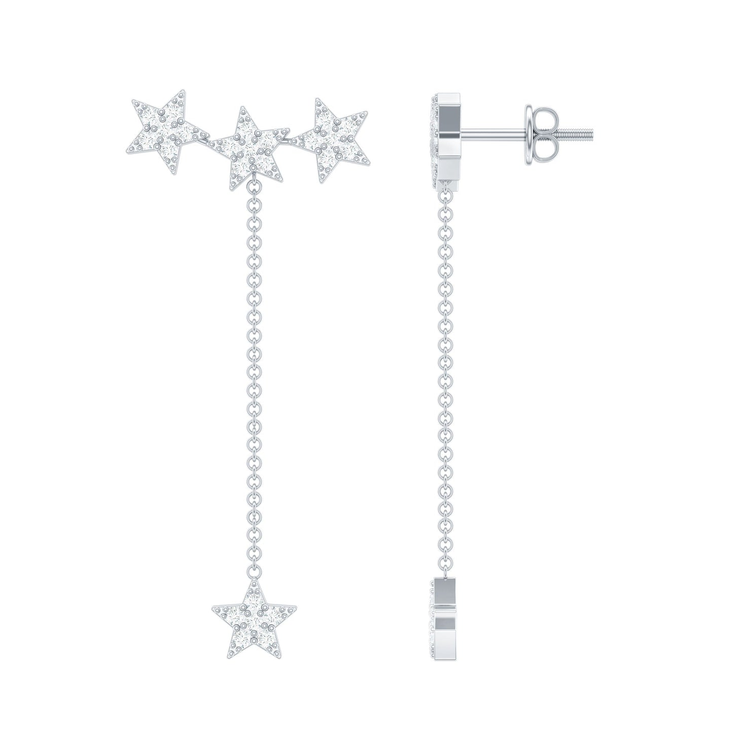 Natural Diamond Star Dangle Earrings