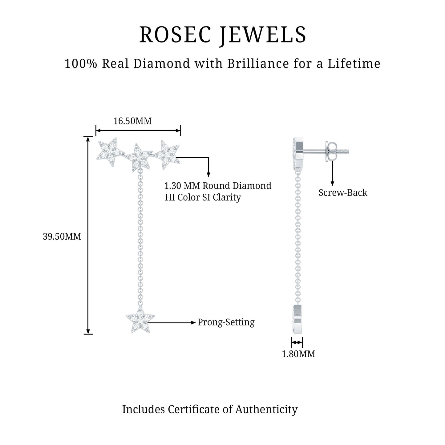 Natural Diamond Star Dangle Earrings