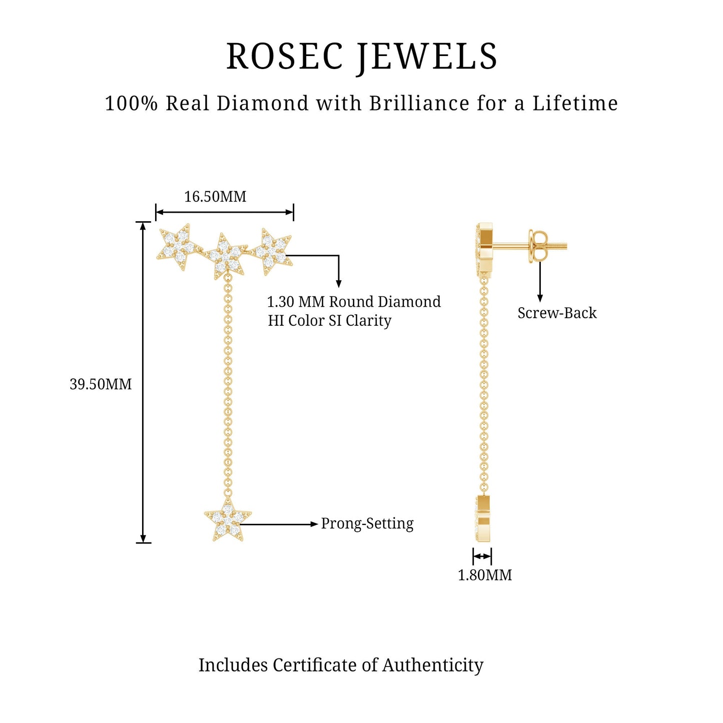 Natural Diamond Star Dangle Earrings