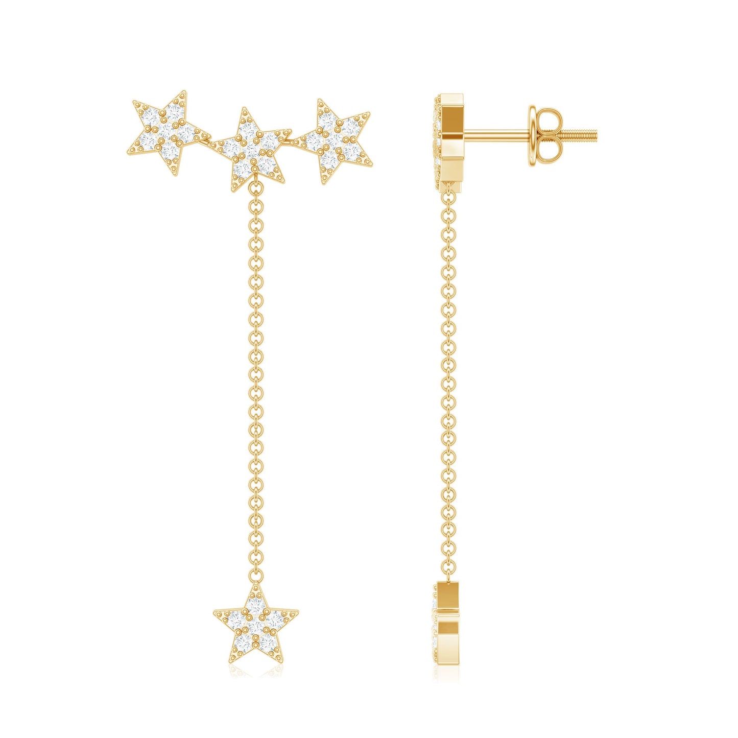 Natural Diamond Star Dangle Earrings