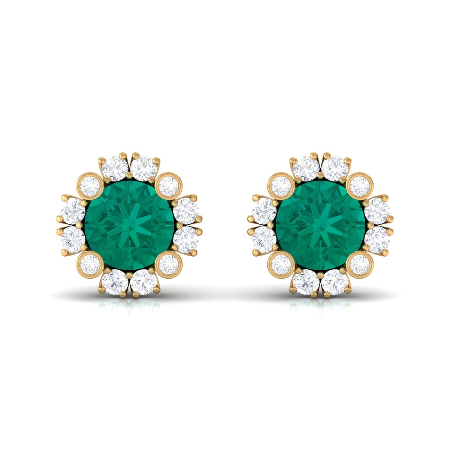Real 0.99 Carat Emerald and Diamond Halo Stud Earrings