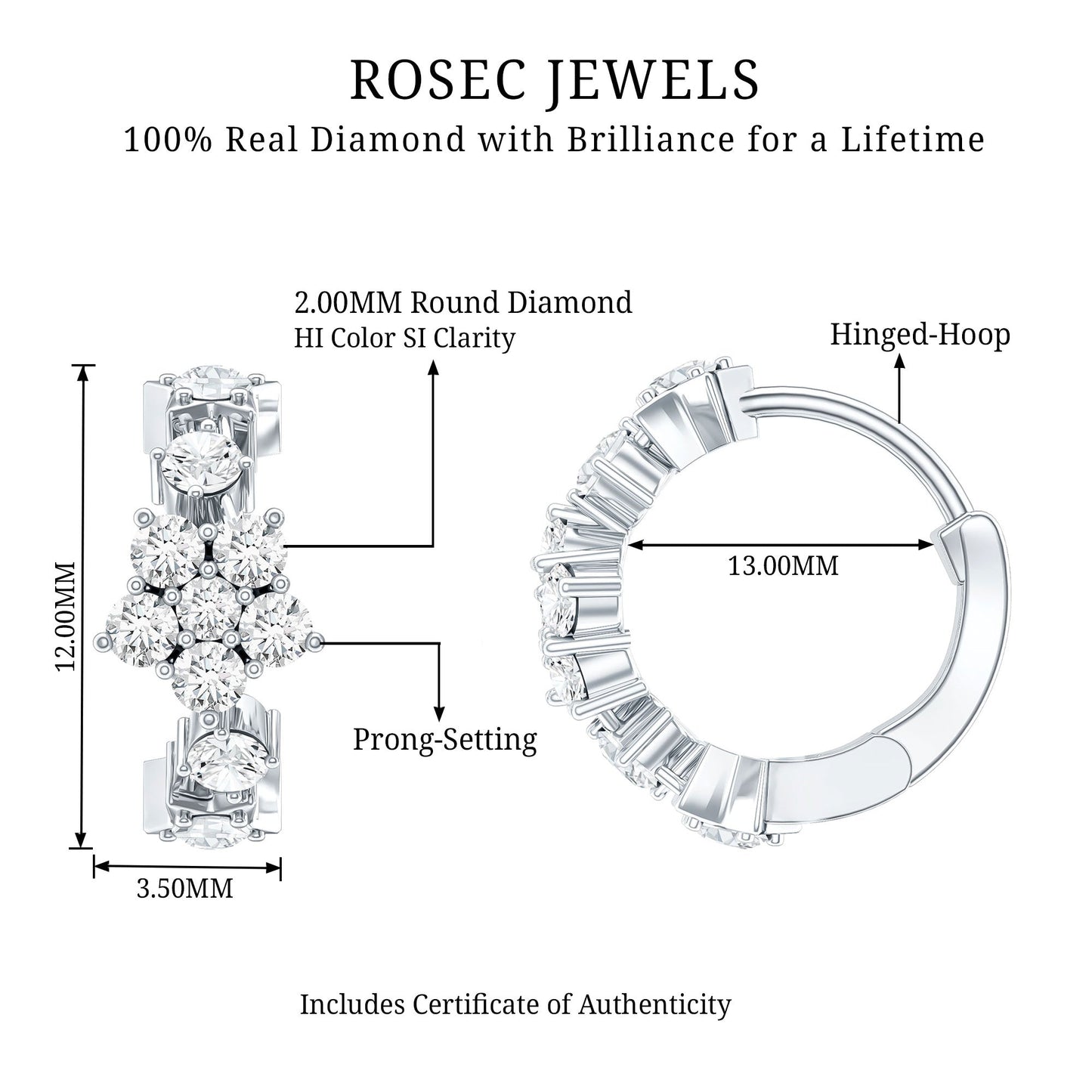 Certified Diamond Flower Hoop Earrings For Women