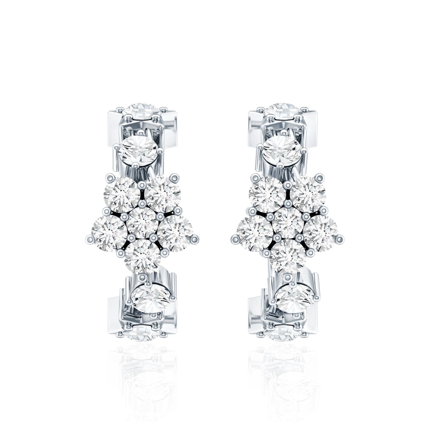 Certified Diamond Flower Hoop Earrings For Women